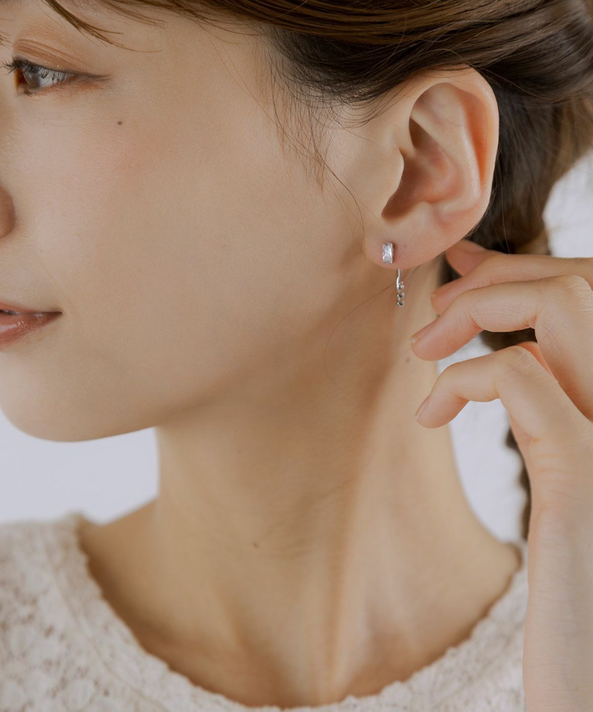 レクタングル＆バーパールバックキャッチピアス