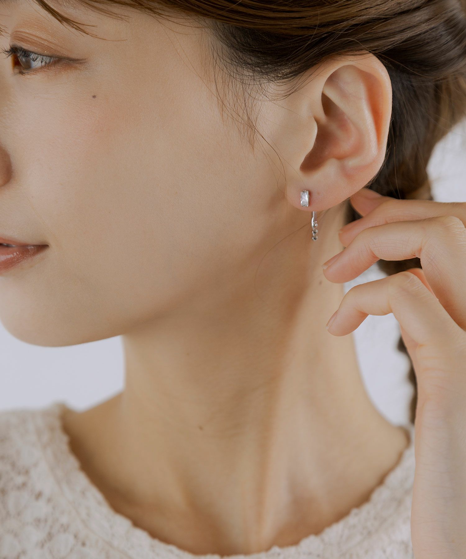 レクタングル＆バーパールバックキャッチピアス