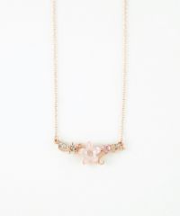 ピンク蝶貝フラワーハートラインネックレス