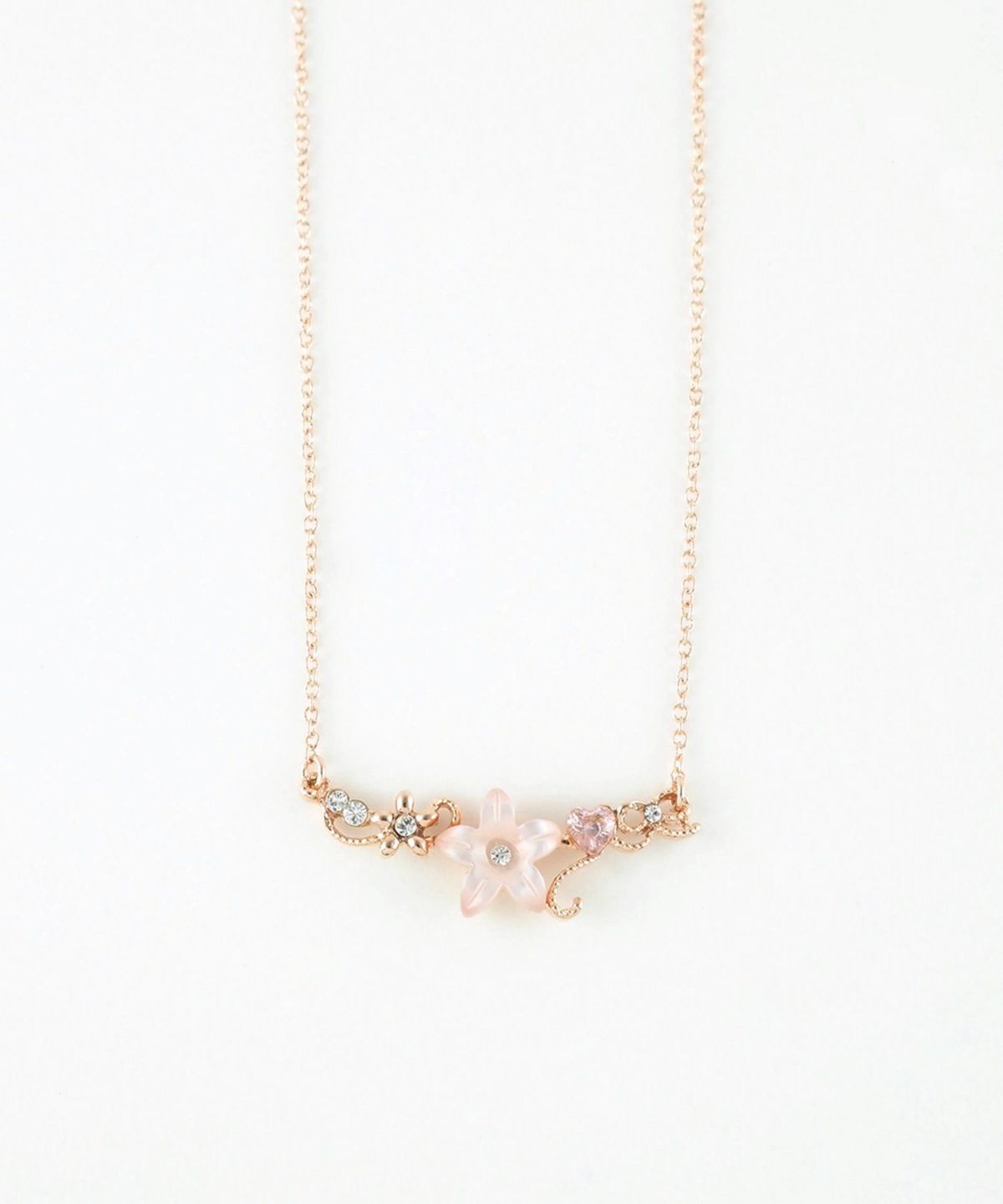 ピンク蝶貝フラワーハートラインネックレス