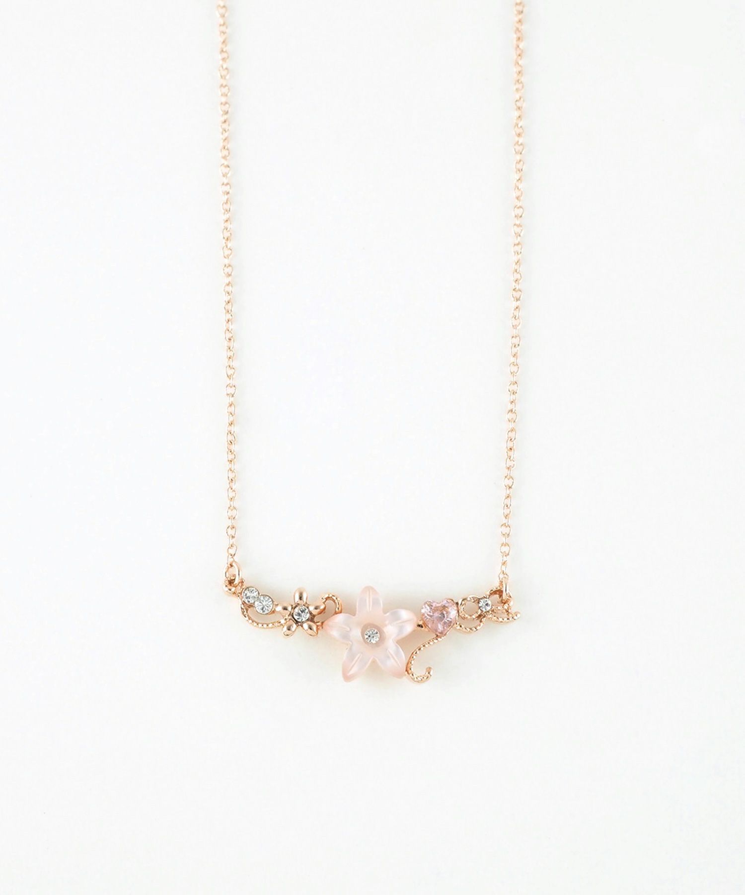 ピンク蝶貝フラワーハートラインネックレス