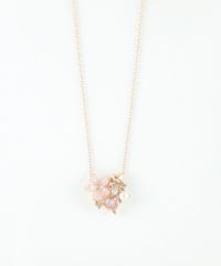 ピンク蝶貝フラワーダブルハートネックレス