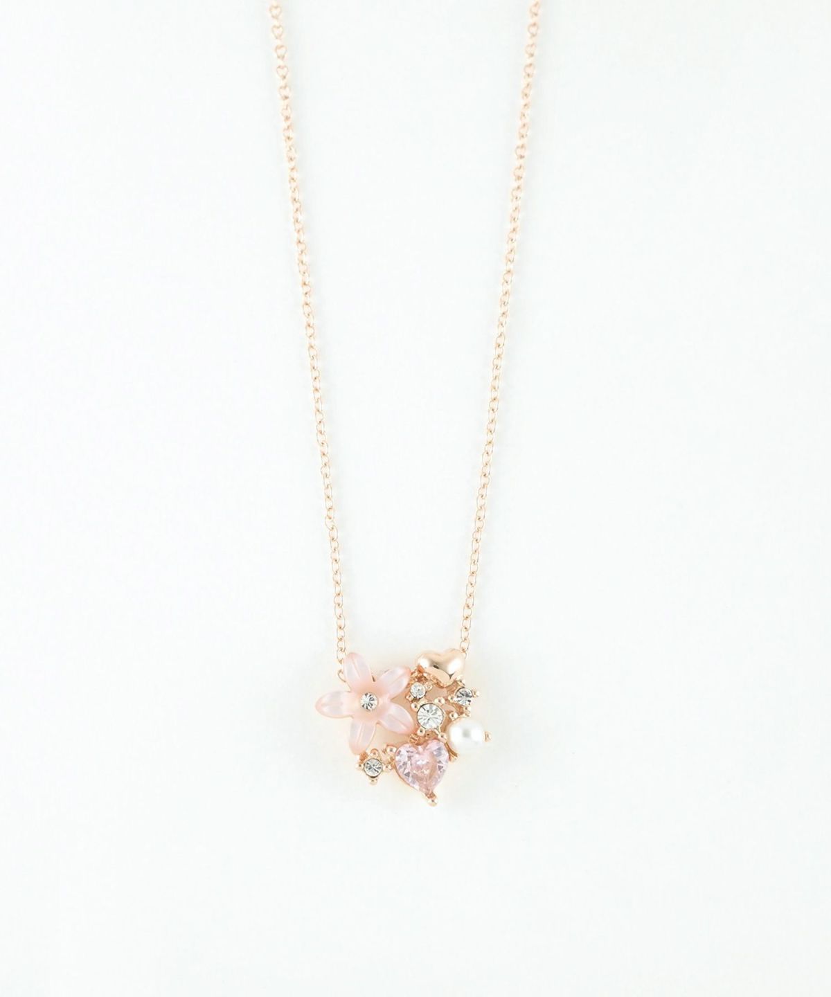 ピンク蝶貝フラワーダブルハートネックレス