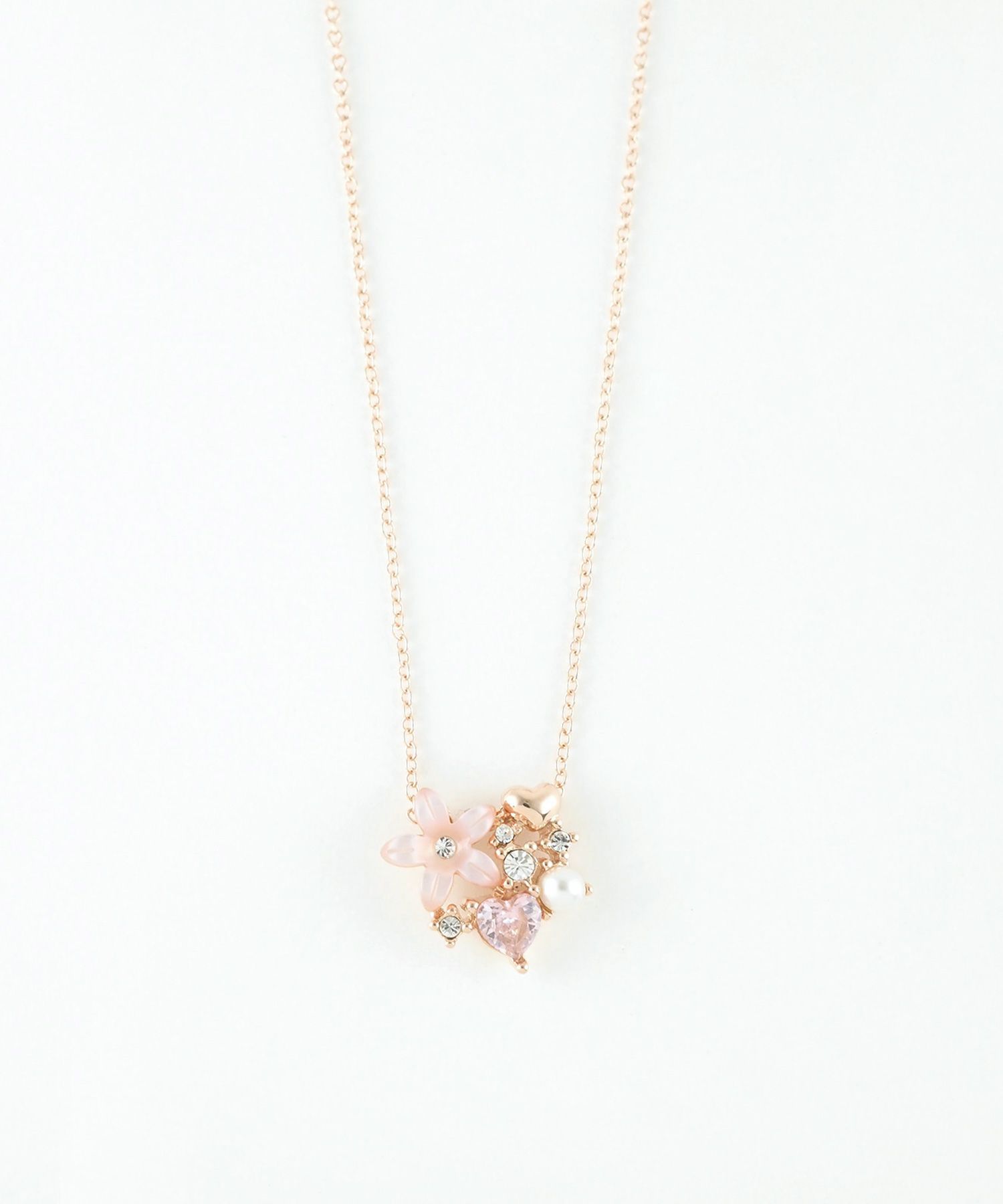 ピンク蝶貝フラワーダブルハートネックレス