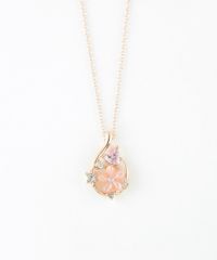 ピンク蝶貝フラワーハートドロップネックレス