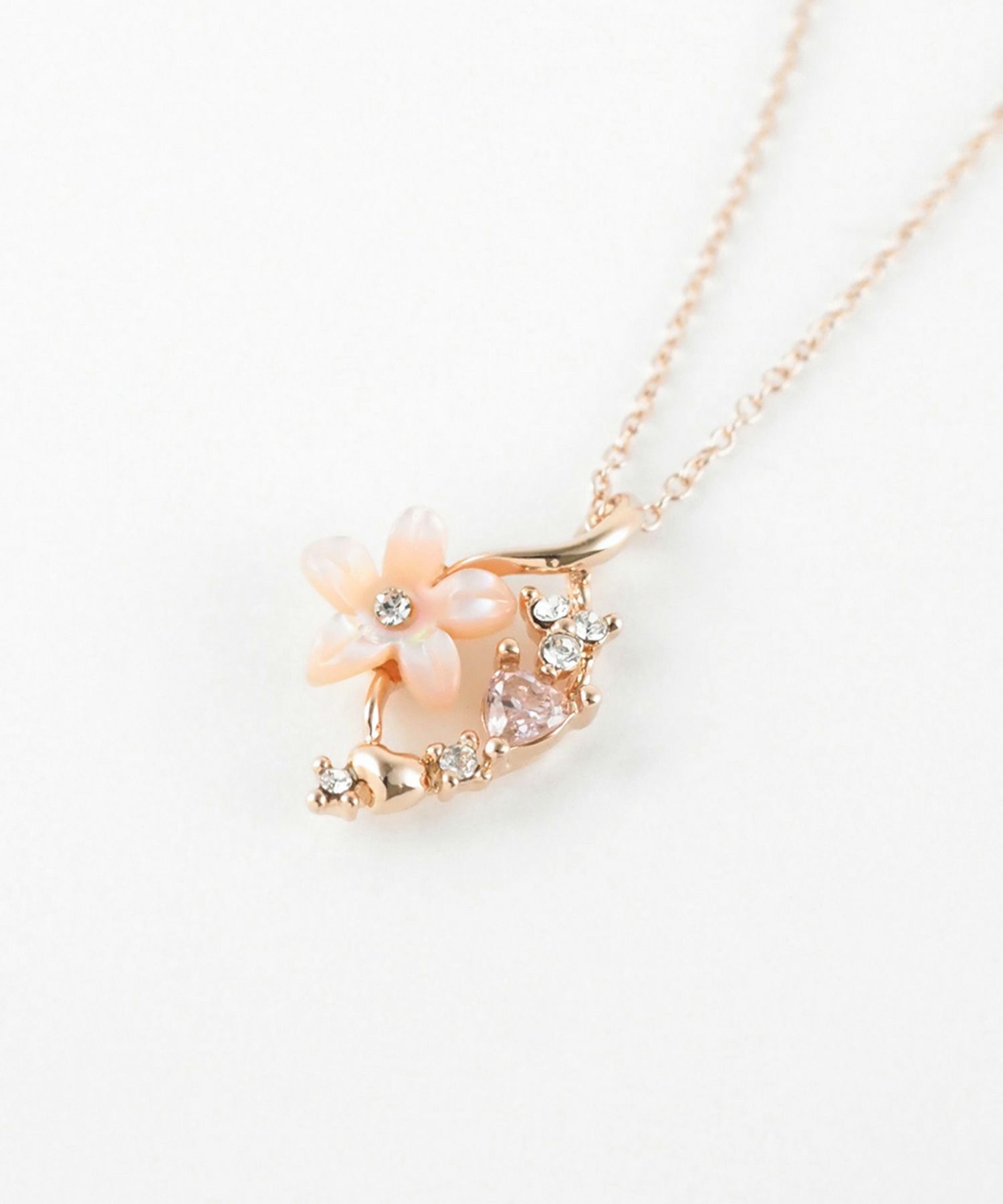 ピンク蝶貝フラワーハートドロップネックレス | 【公式】MUK ONLINE