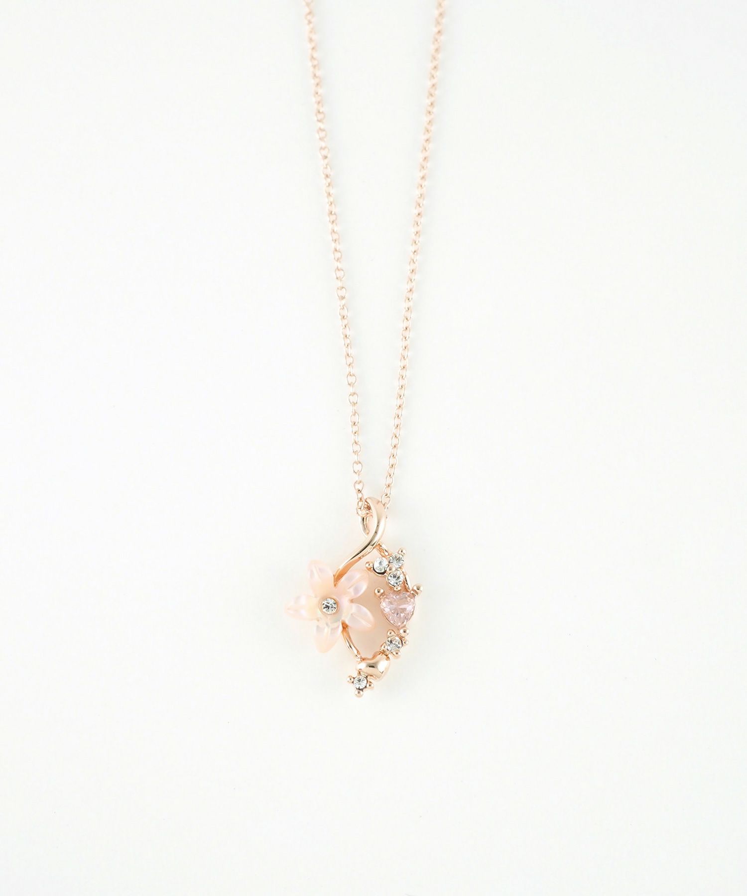 ピンク蝶貝フラワーハートフイユネックレス