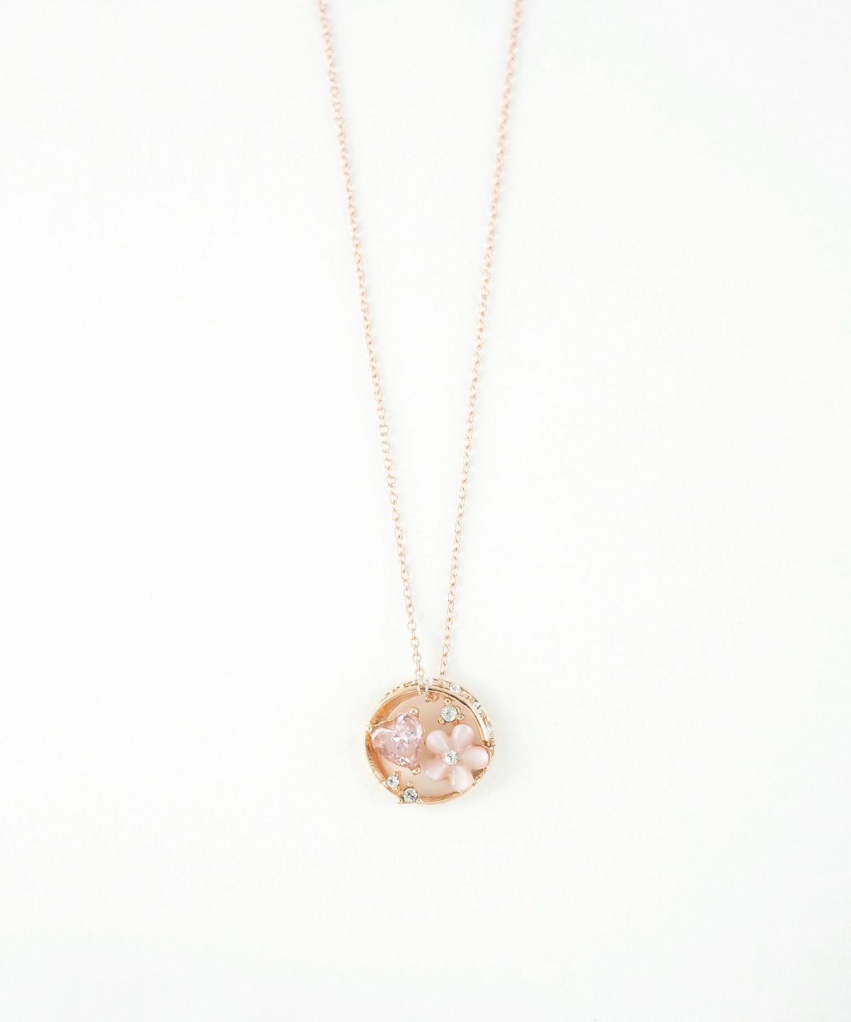 ピンク蝶貝フラワーハートラウンドネックレス