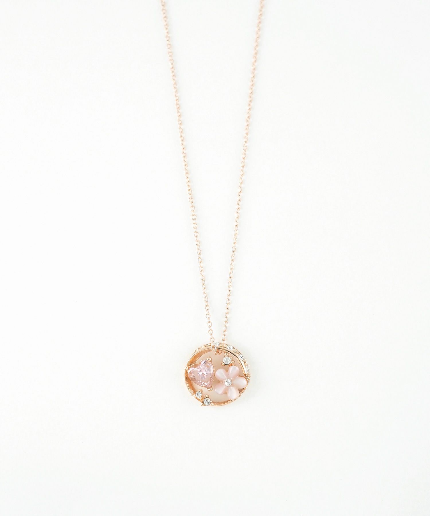 ピンク蝶貝フラワーハートラウンドネックレス