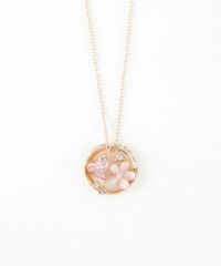 ピンク蝶貝フラワーハートラウンドネックレス