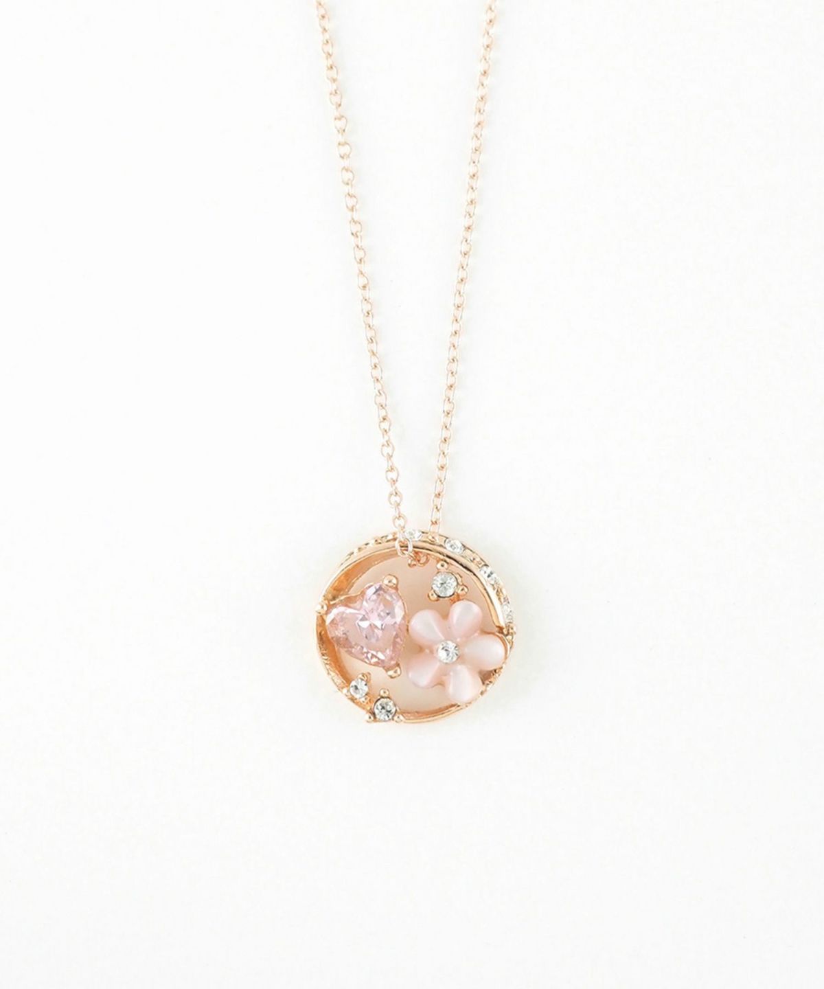 ピンク蝶貝フラワーハートラウンドネックレス