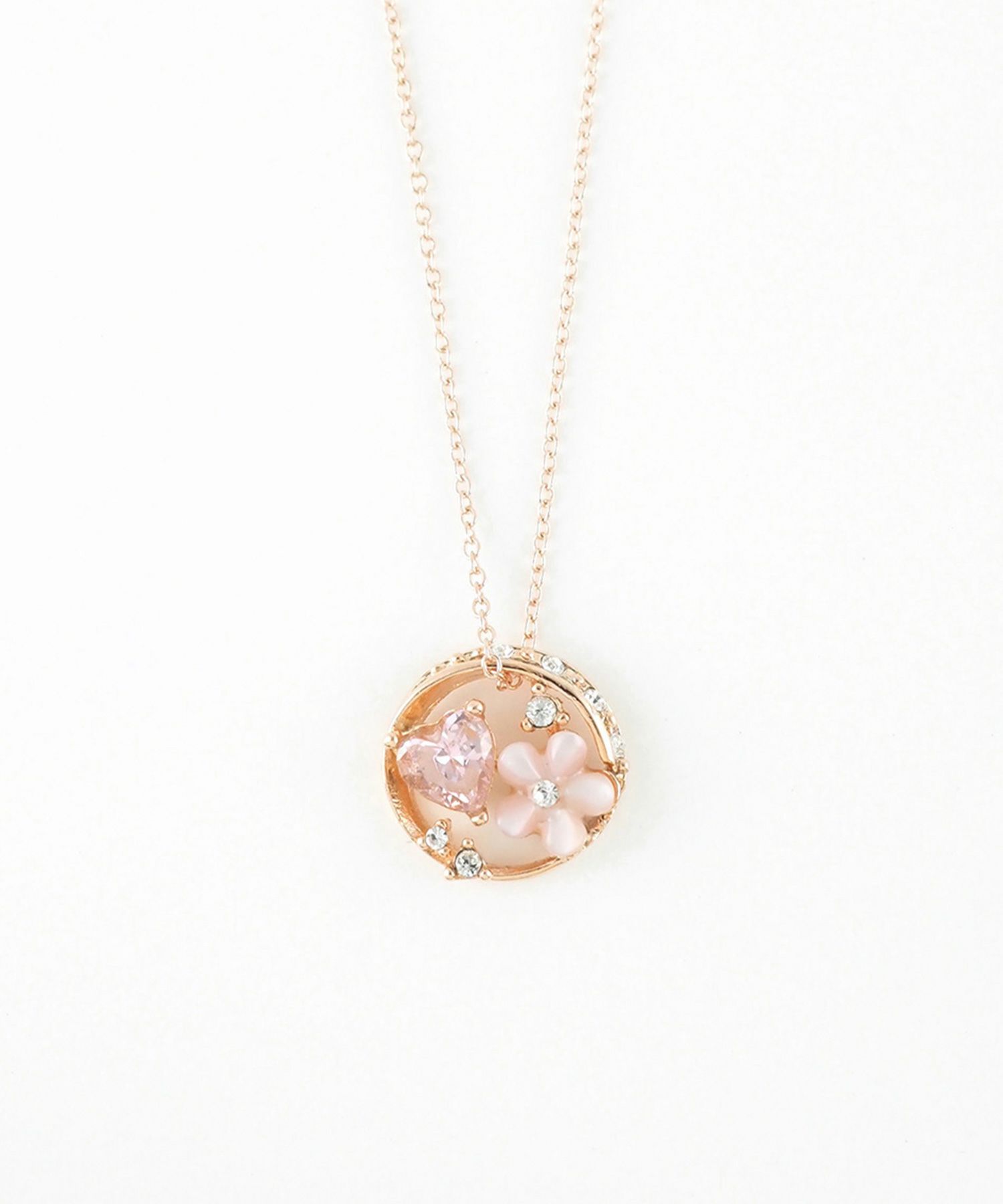 ピンク蝶貝フラワーハートラウンドネックレス