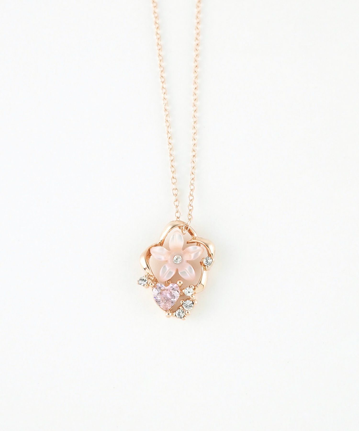 ピンク蝶貝フラワーハートニュアンスネックレス