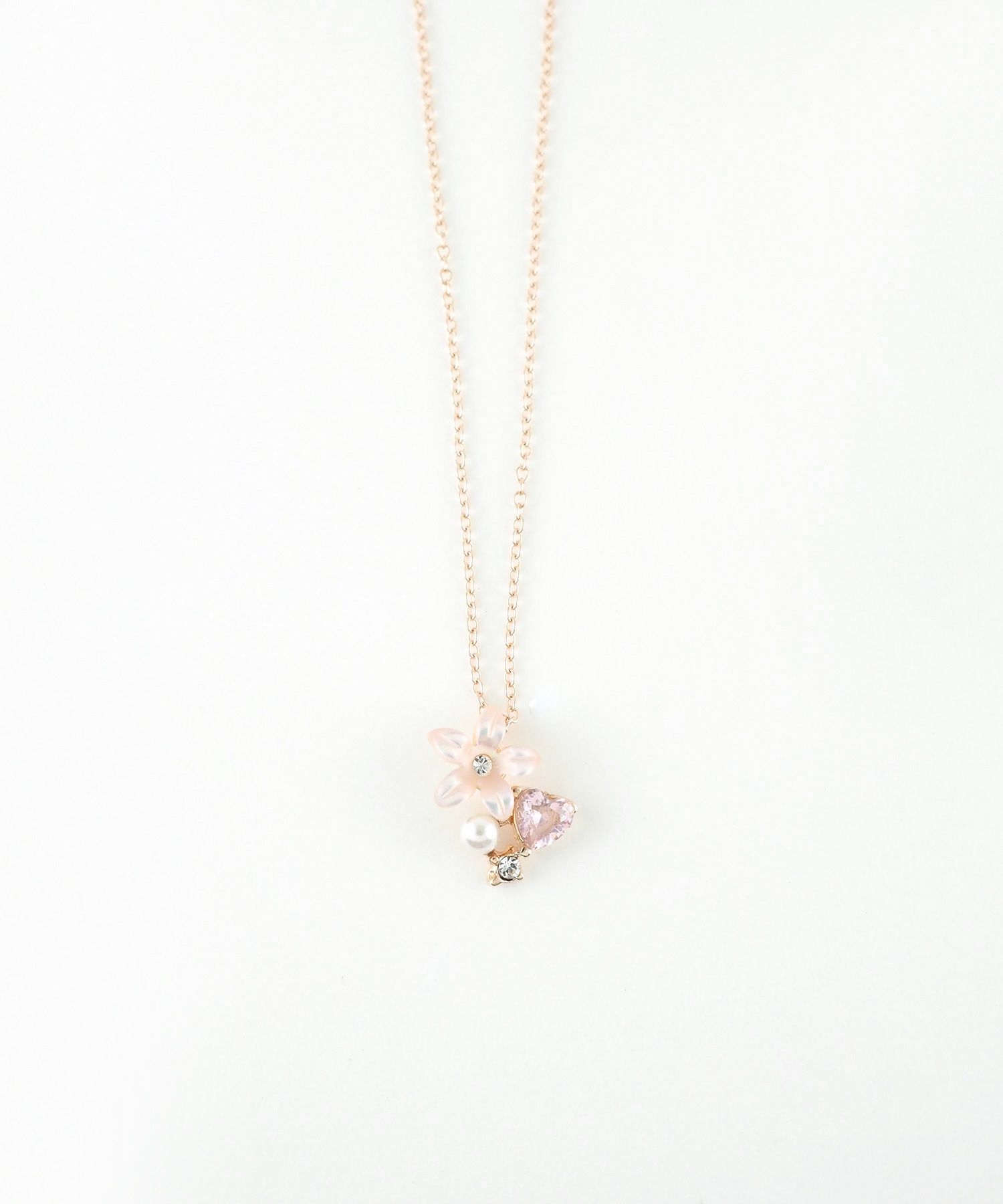 ピンク蝶貝フラワーハートネックレス