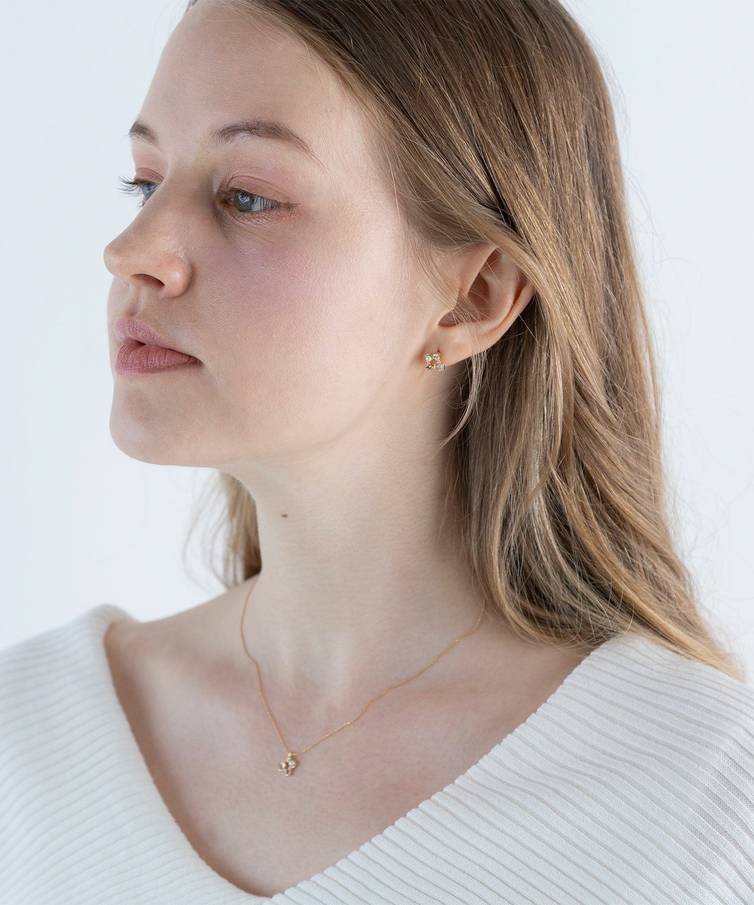 ナチュラルストーンスクエアノンホールイヤリング【MUK Dreamy stone】