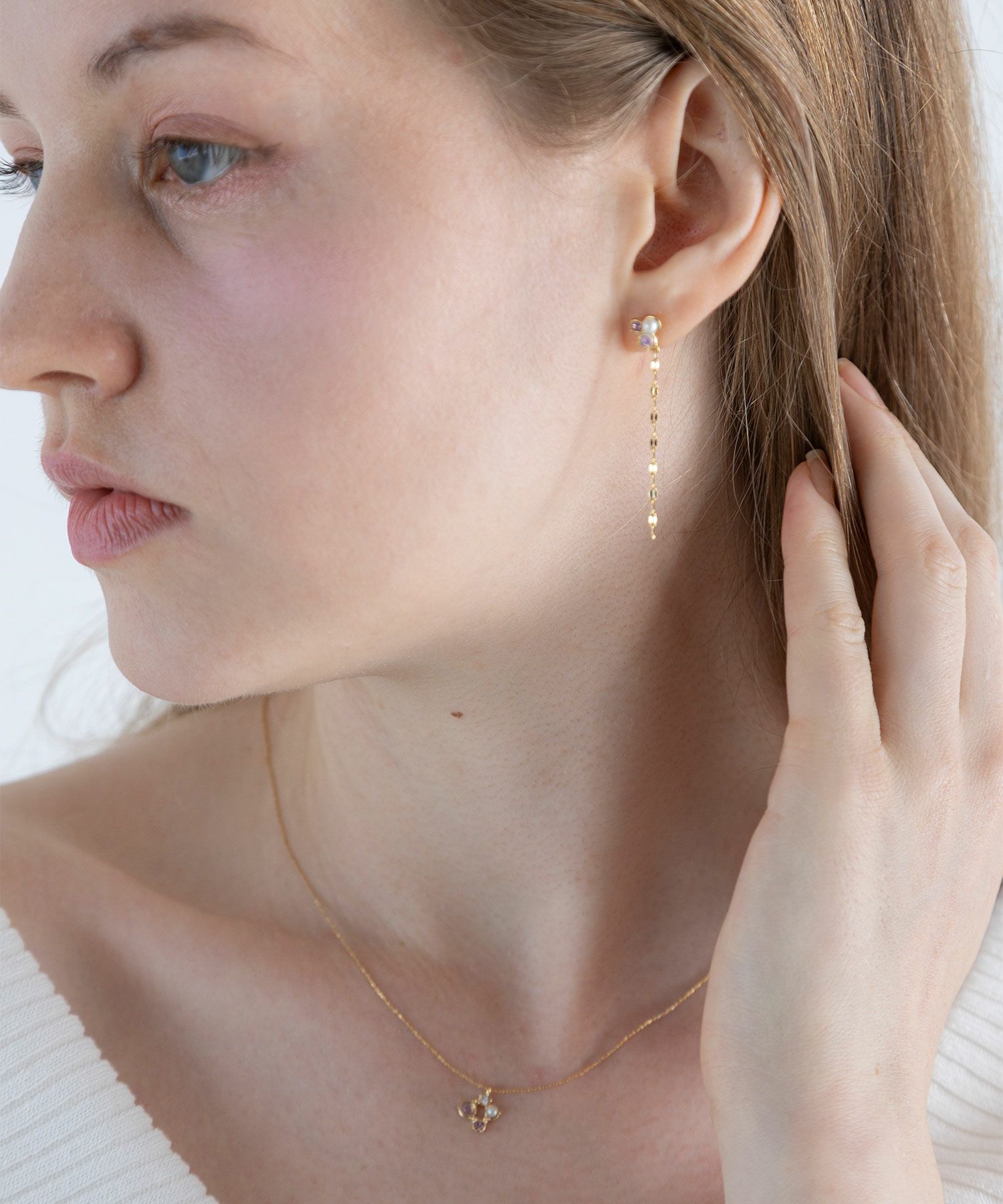 ナチュラルストーンチェーンチタンポストピアス【MUK Dreamy stone】