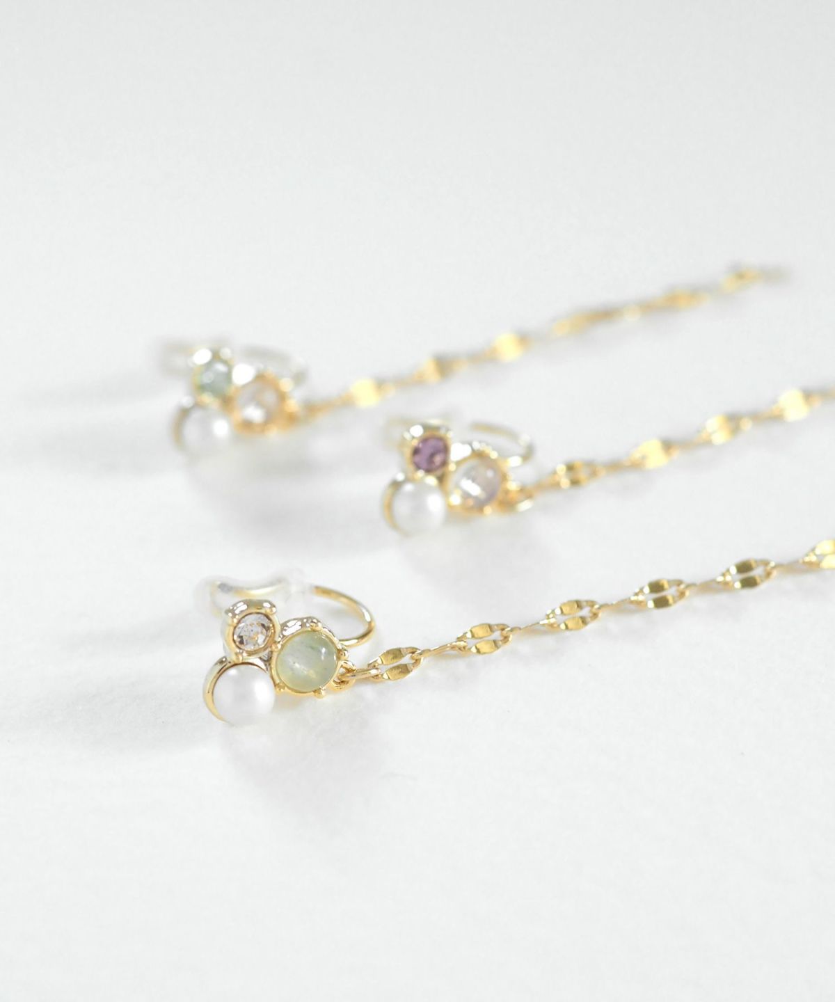 ナチュラルストーンチェーンノンホールイヤリング【MUK Dreamy stone】