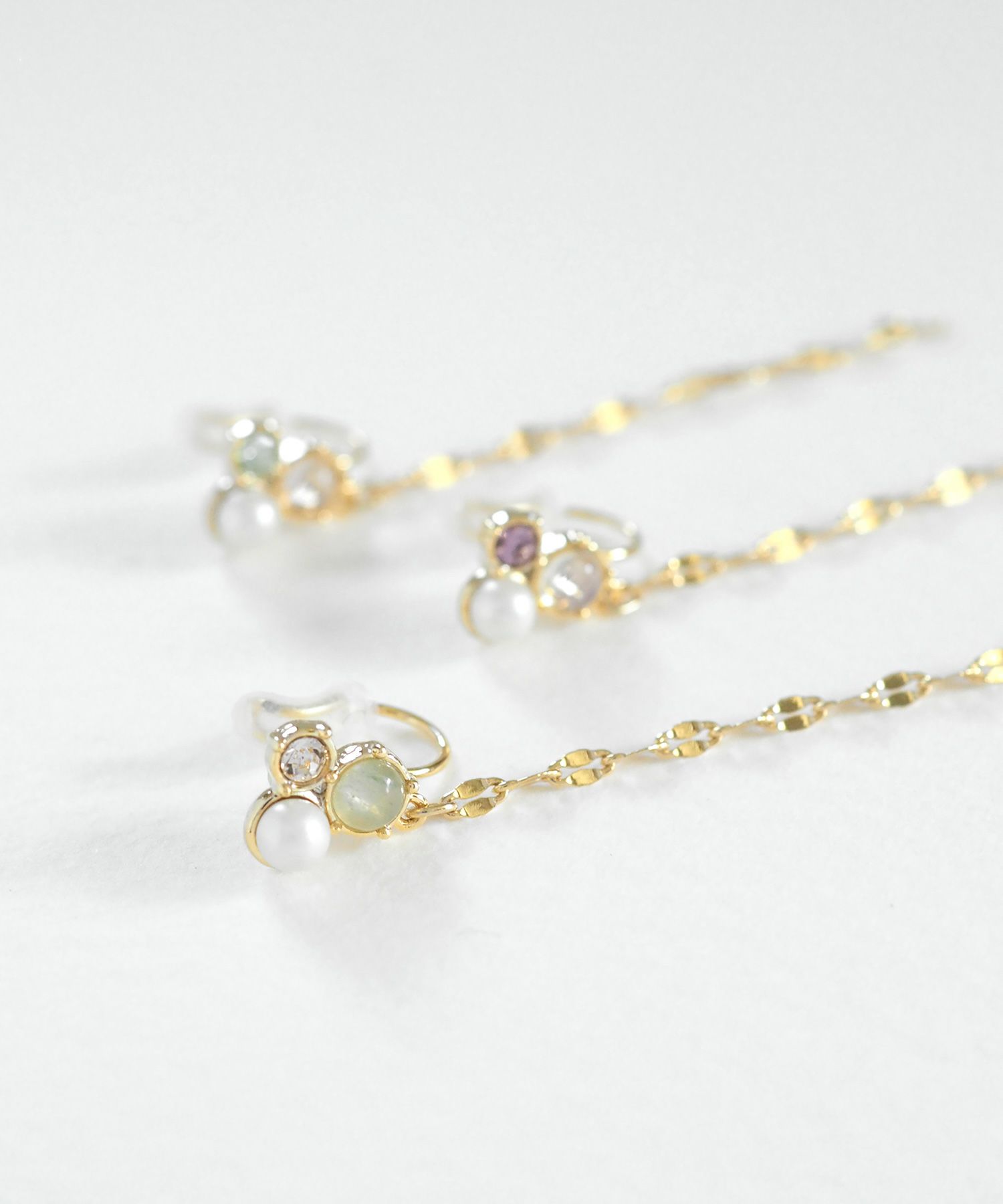 ナチュラルストーンチェーンノンホールイヤリング【MUK Dreamy stone】