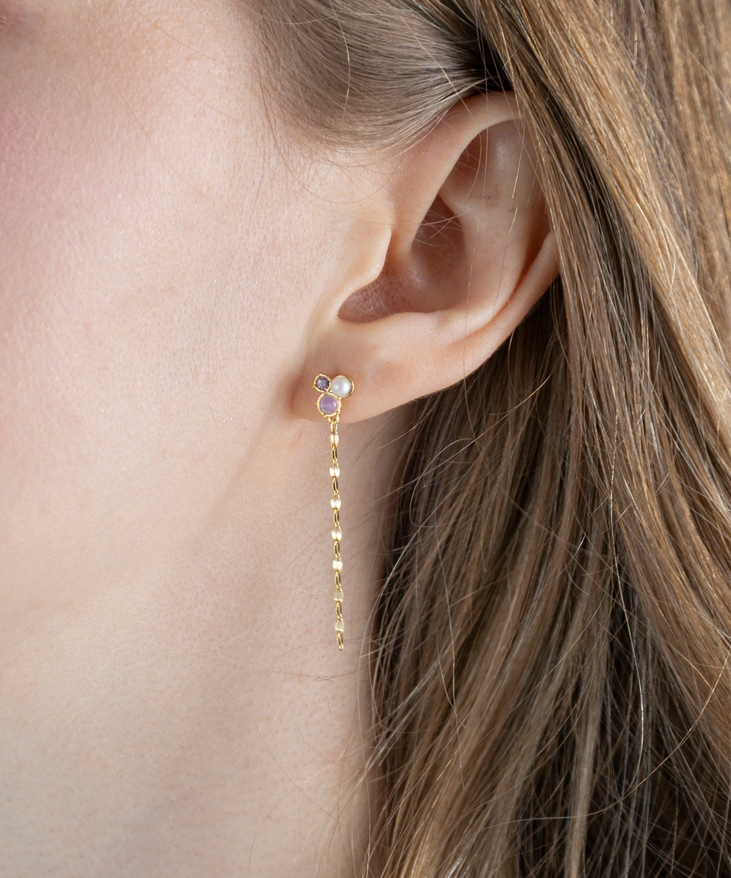 ナチュラルストーンチェーンノンホールイヤリング【MUK Dreamy stone】