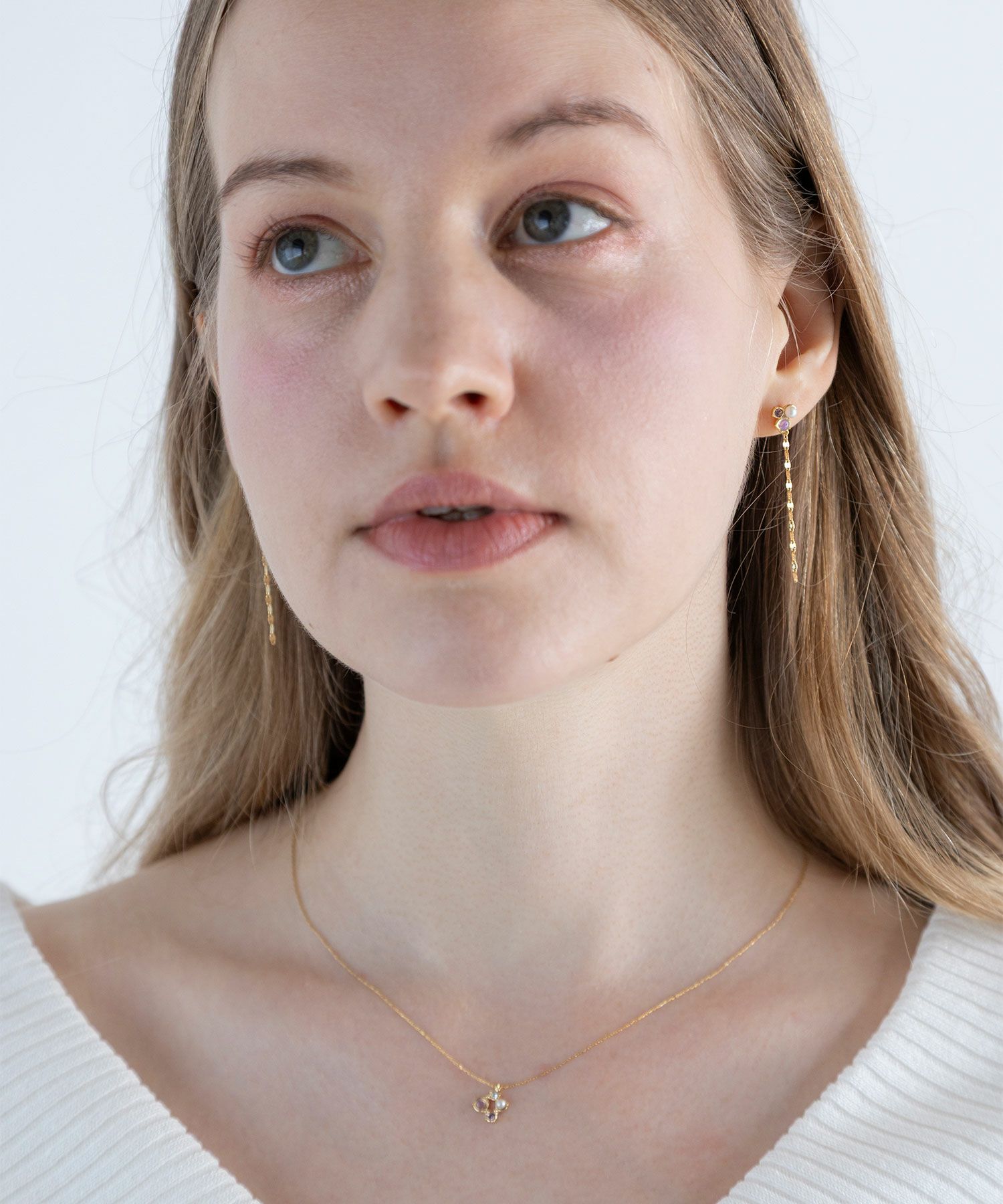 ナチュラルストーンチェーンノンホールイヤリング【MUK Dreamy stone】