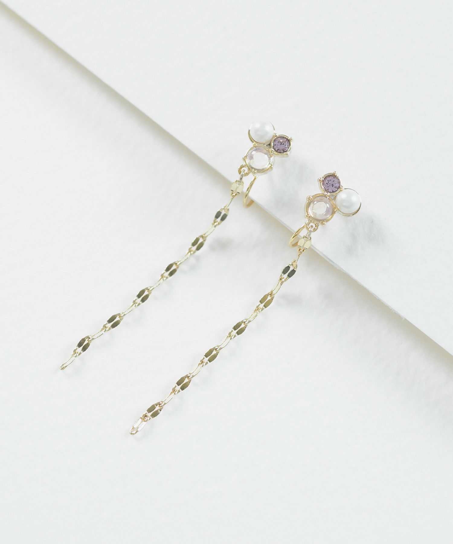 ナチュラルストーンチェーンノンホールイヤリング【MUK Dreamy stone】