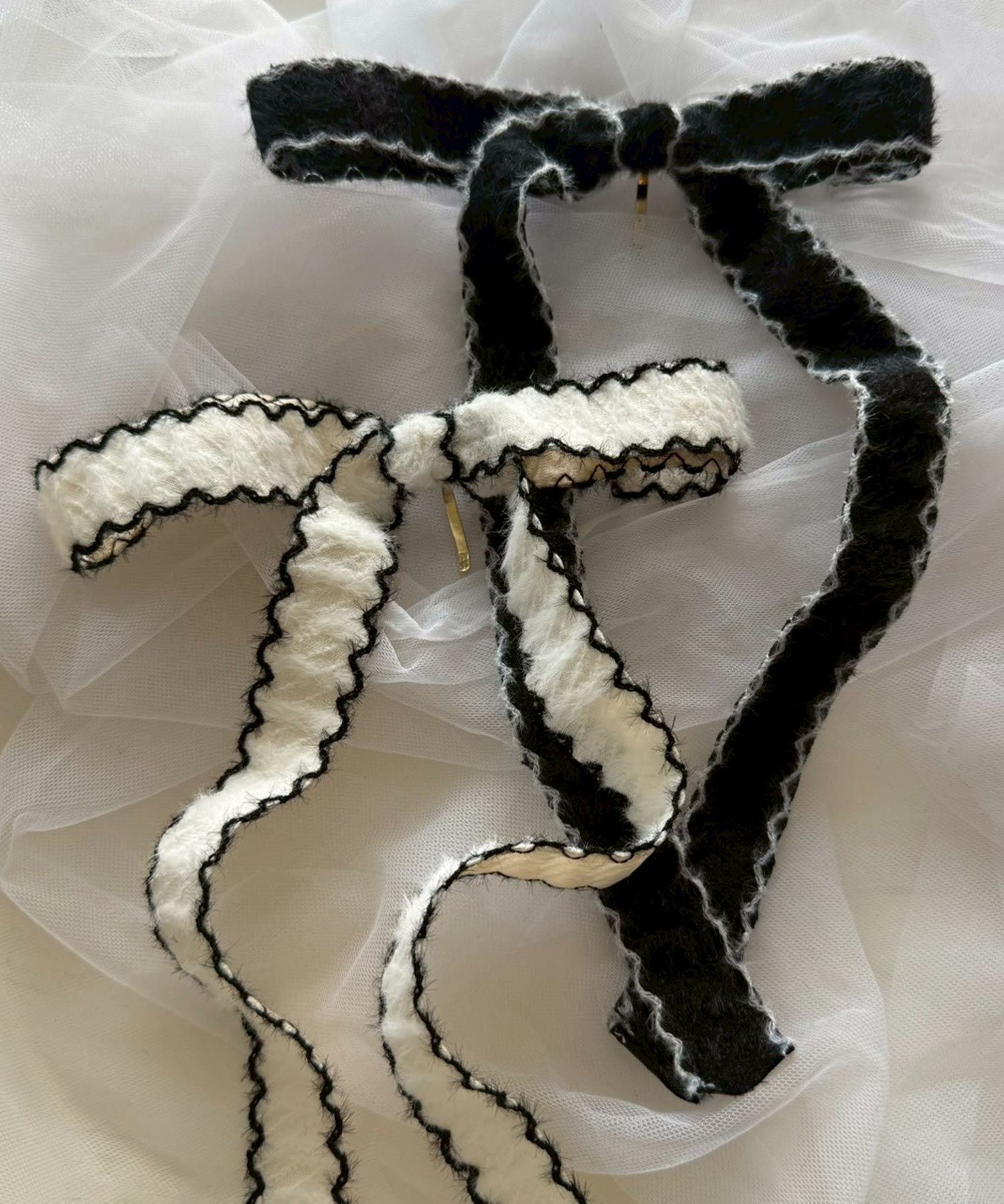 ツートンカラーニットリボンポニーフック【Grace】