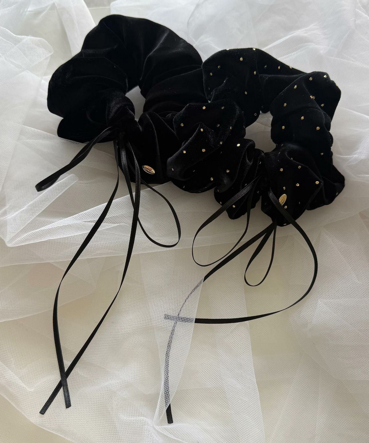 スリムリボン付きベロアシュシュ【Grace】