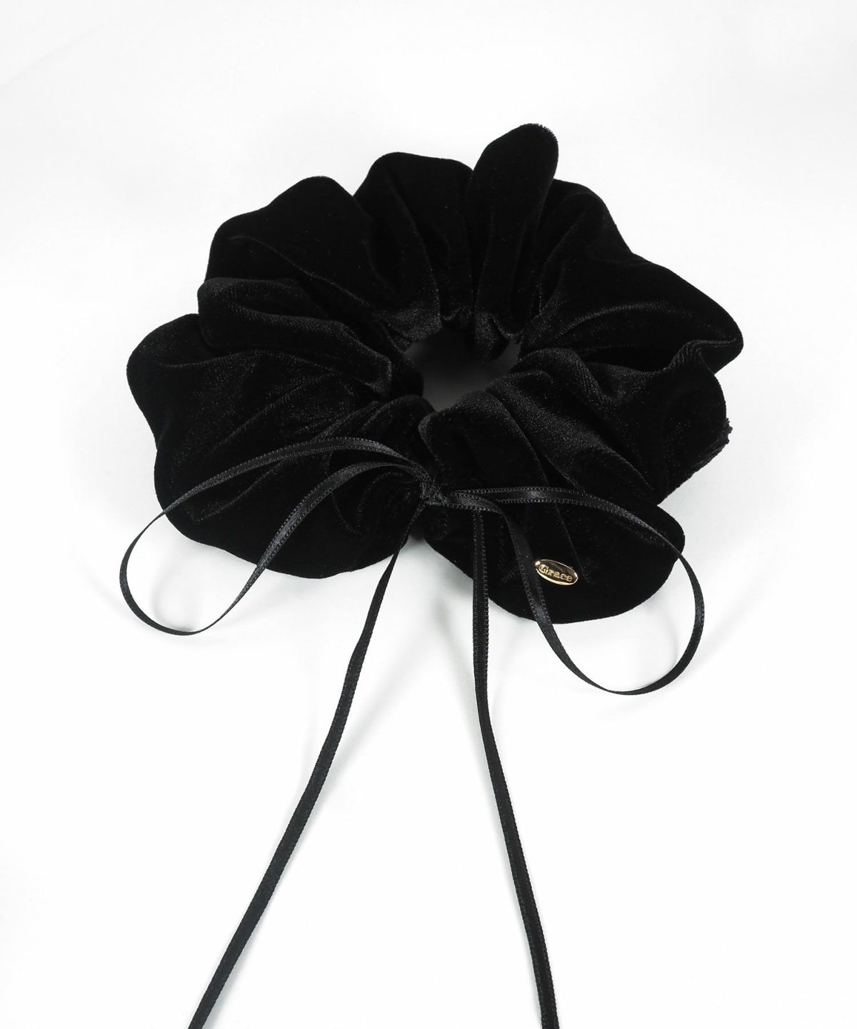 スリムリボン付きベロアシュシュ【Grace】