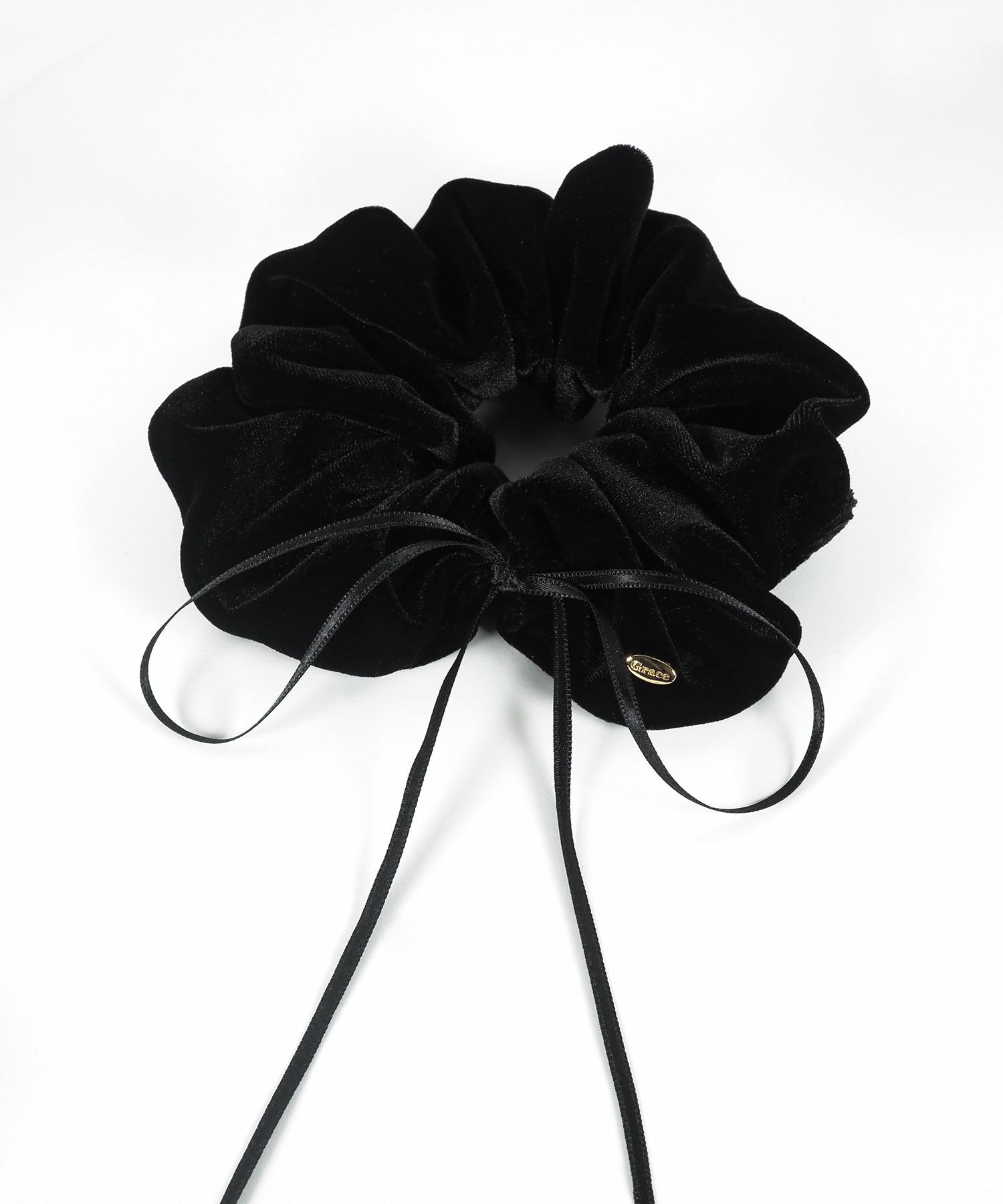 スリムリボン付きベロアシュシュ【Grace】