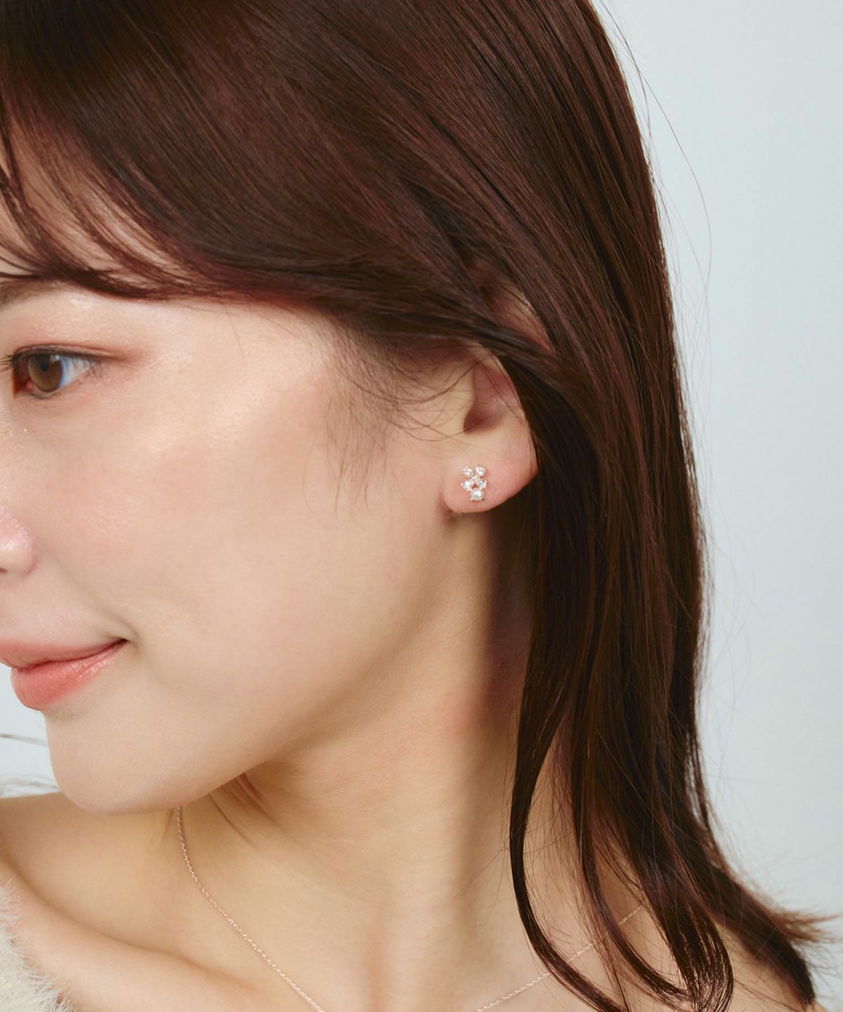 キュービッククローバーパールチタンポストピアス