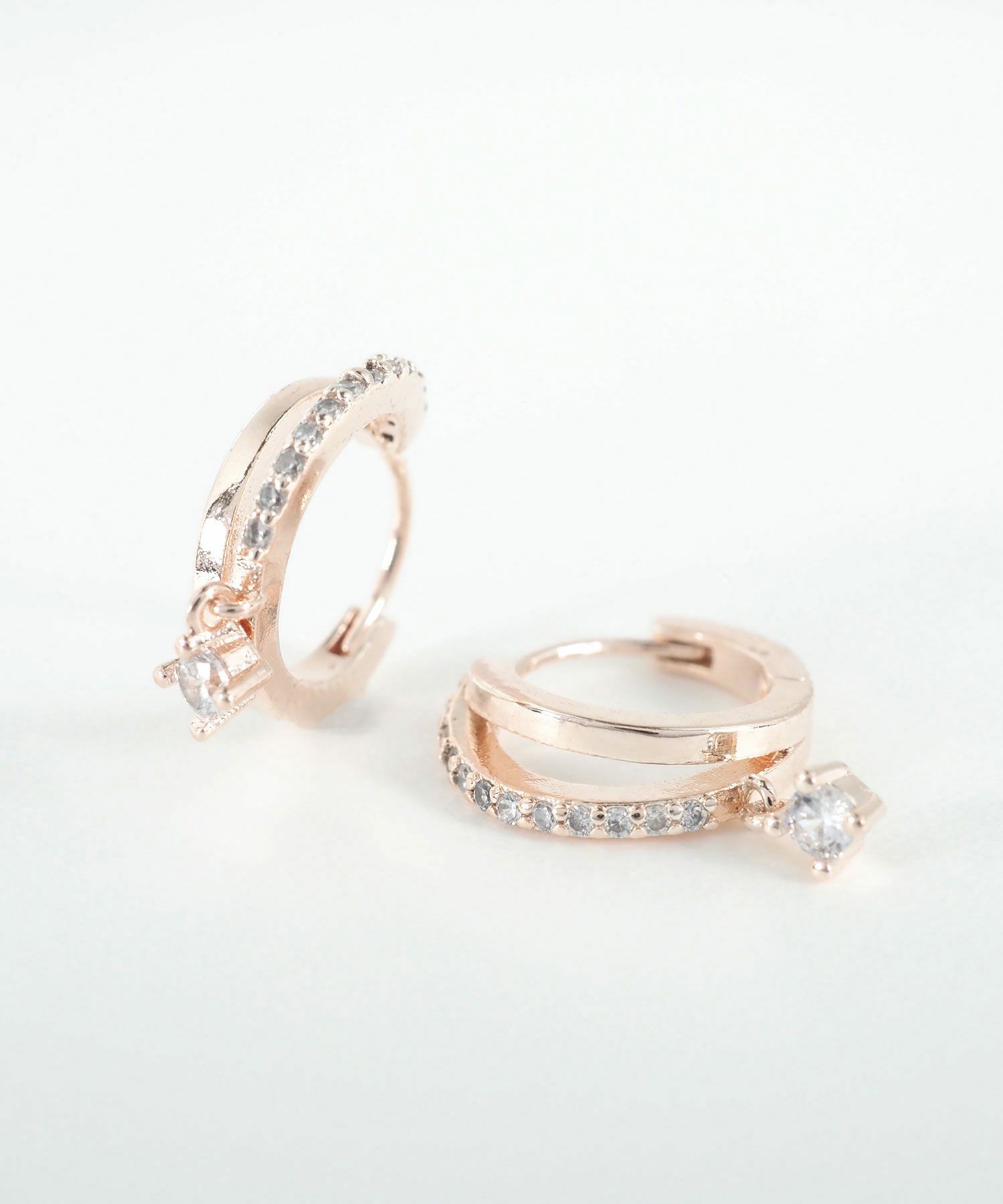 ラインストーンフープレイヤードワンタッチピアス