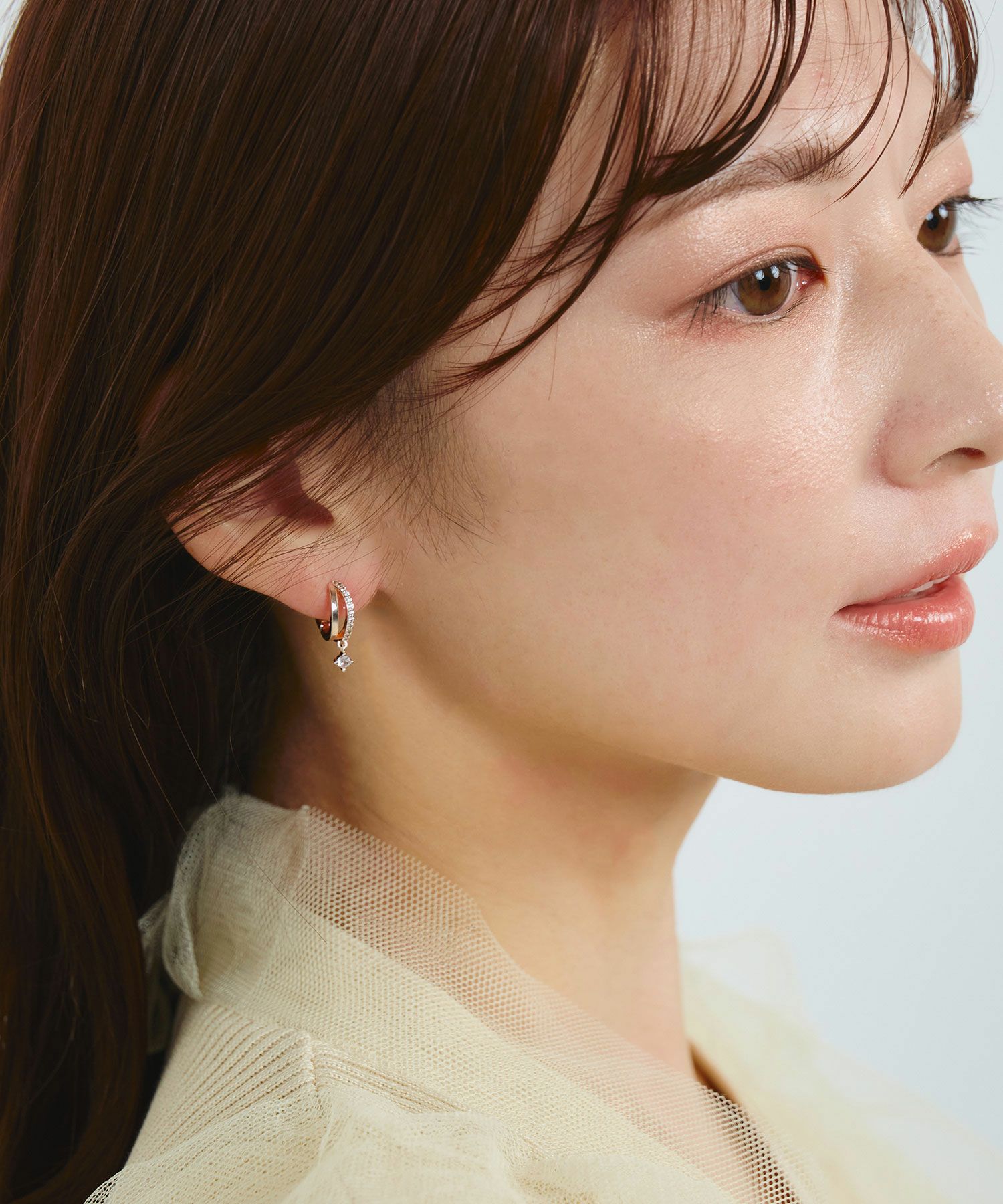 ラインストーンフープレイヤードワンタッチピアス