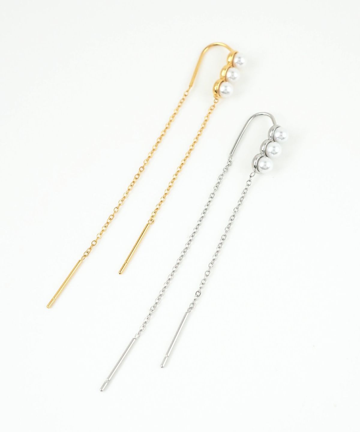 トリプルパールチェーンサージカルステンレスピアス