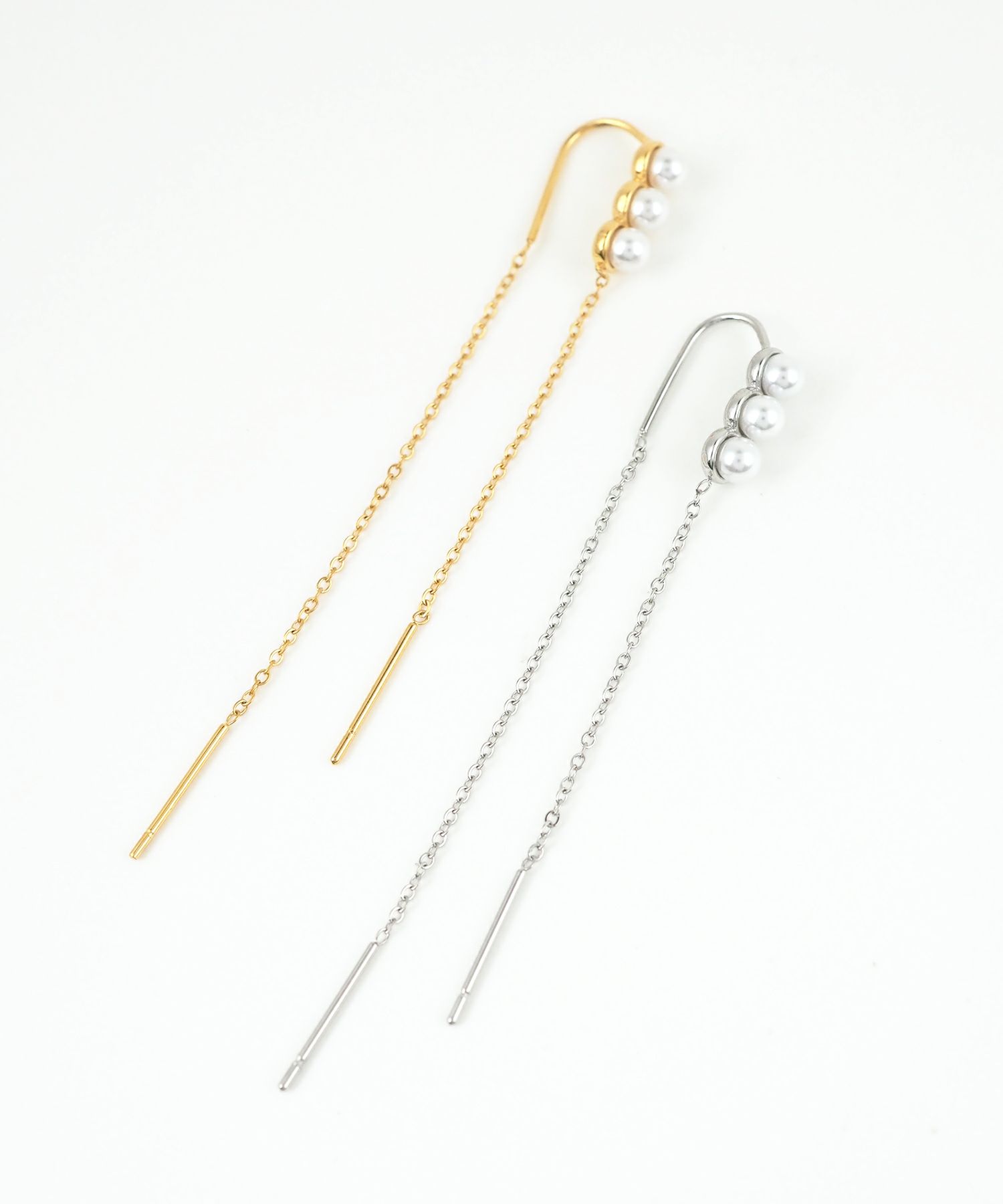 トリプルパールチェーンサージカルステンレスピアス