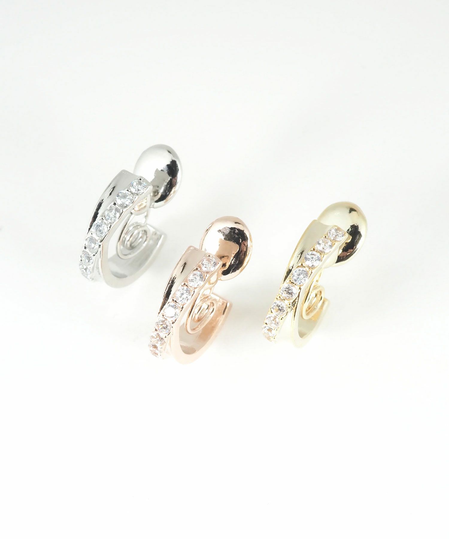 クロスラインストーングランループフィットイヤリング