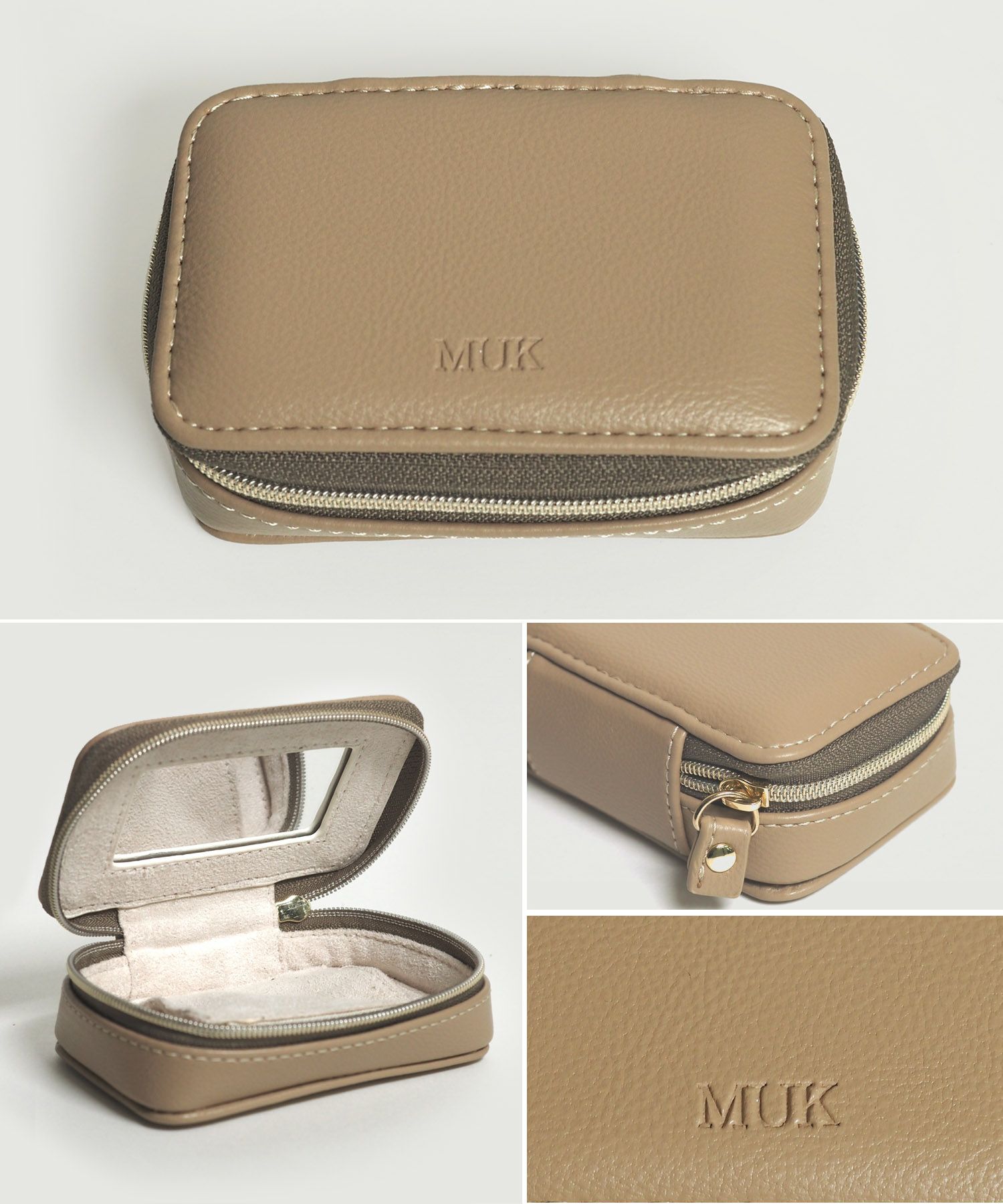 MUKアクセサリーポーチ ミラー付きフェイクレザータイプ