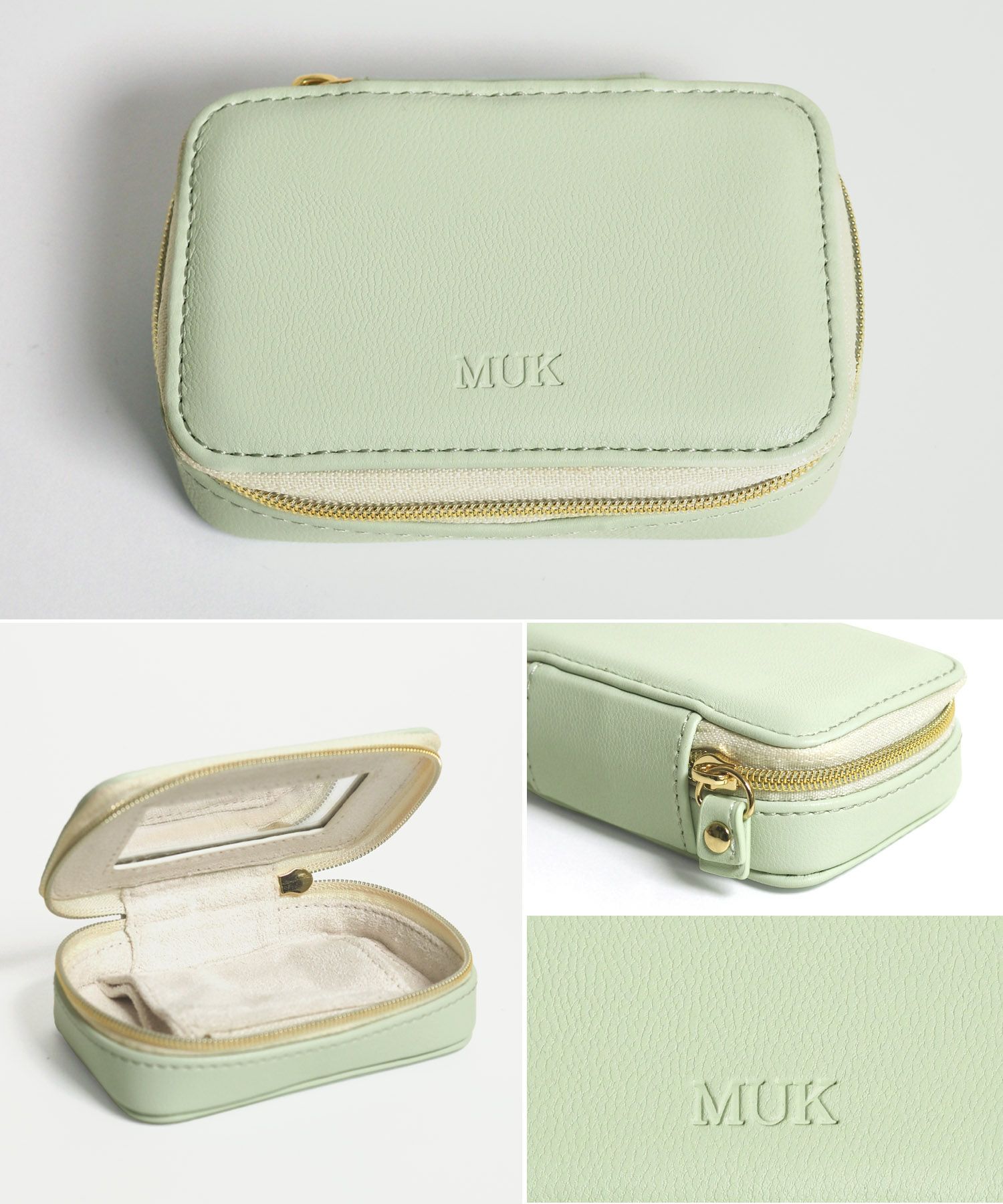 MUKアクセサリーポーチ ミラー付きフェイクレザータイプ