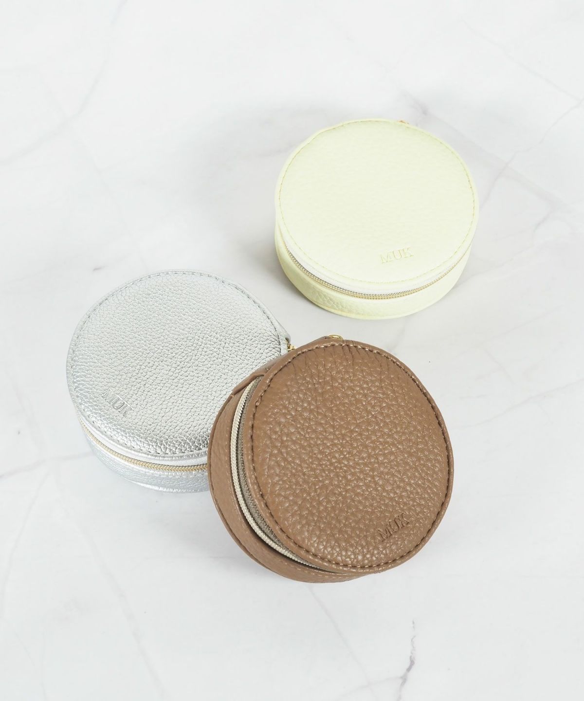 MUKアクセサリーポーチ ラウンド型フェイクレザータイプ