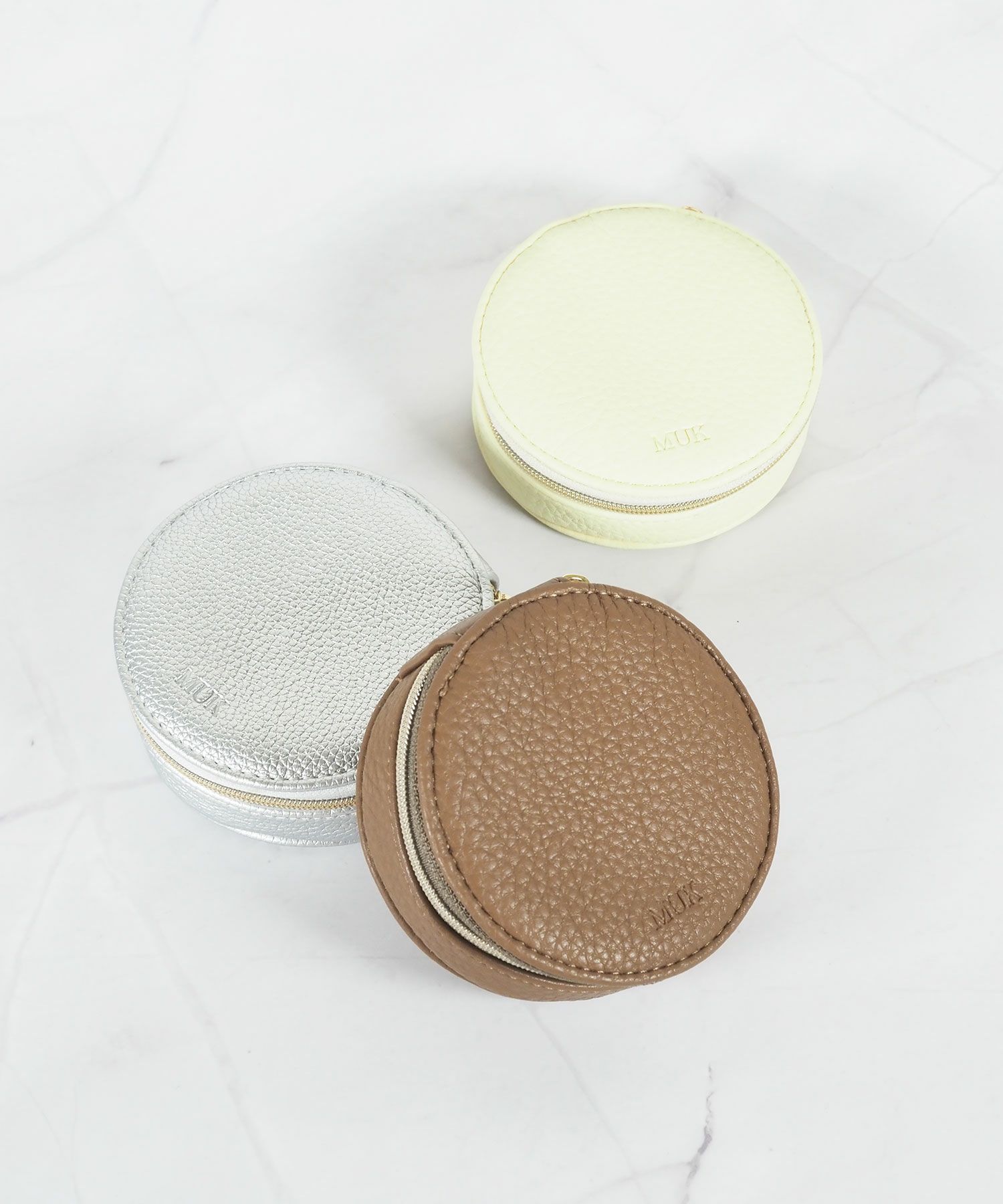 MUKアクセサリーポーチ ラウンド型フェイクレザータイプ