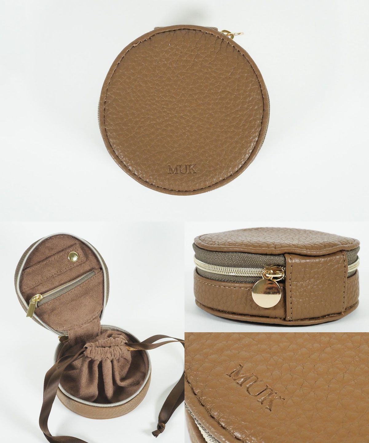 MUKアクセサリーポーチ ラウンド型フェイクレザータイプ