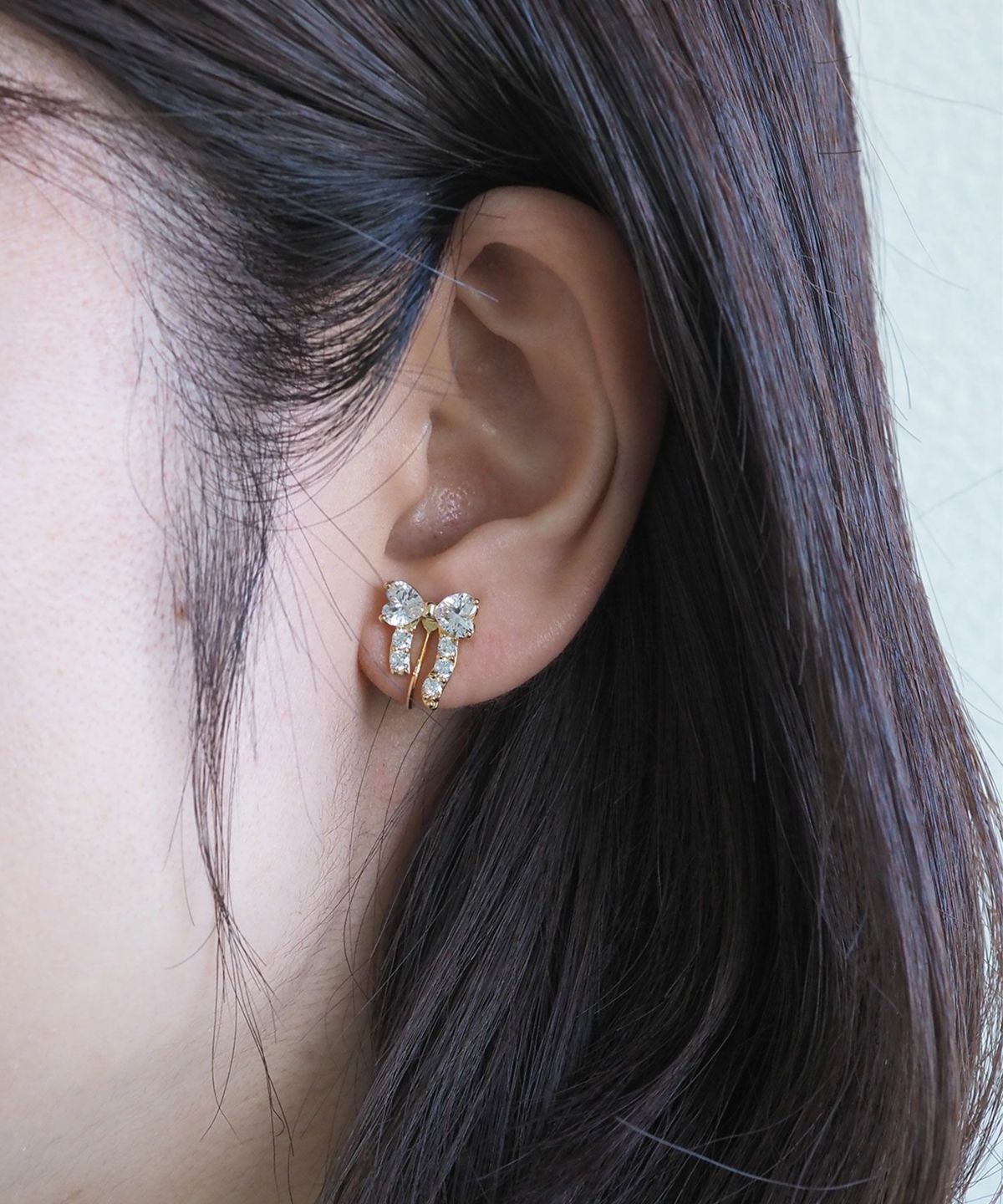 キュービックアシメリボンイヤリング【Dahlia】