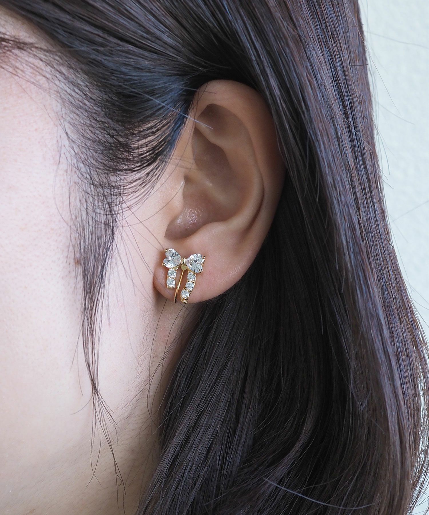 キュービックアシメリボンイヤリング【Dahlia】