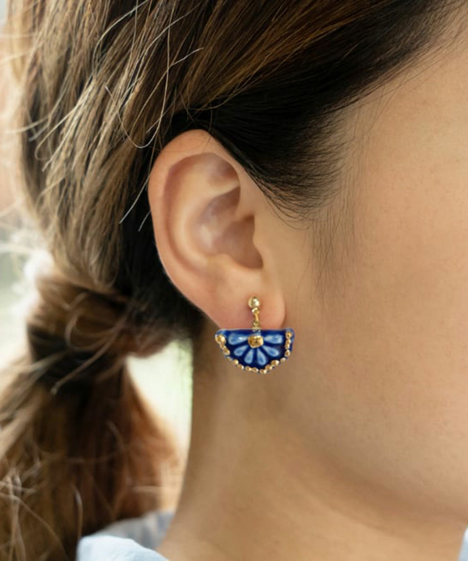 美濃焼タイル花かごイヤリング