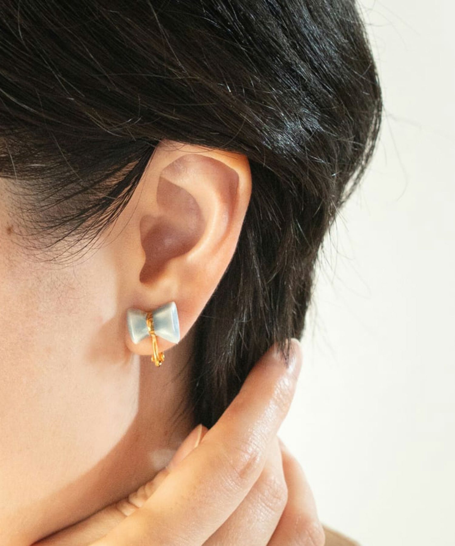 美濃焼タイルリボンイヤリング