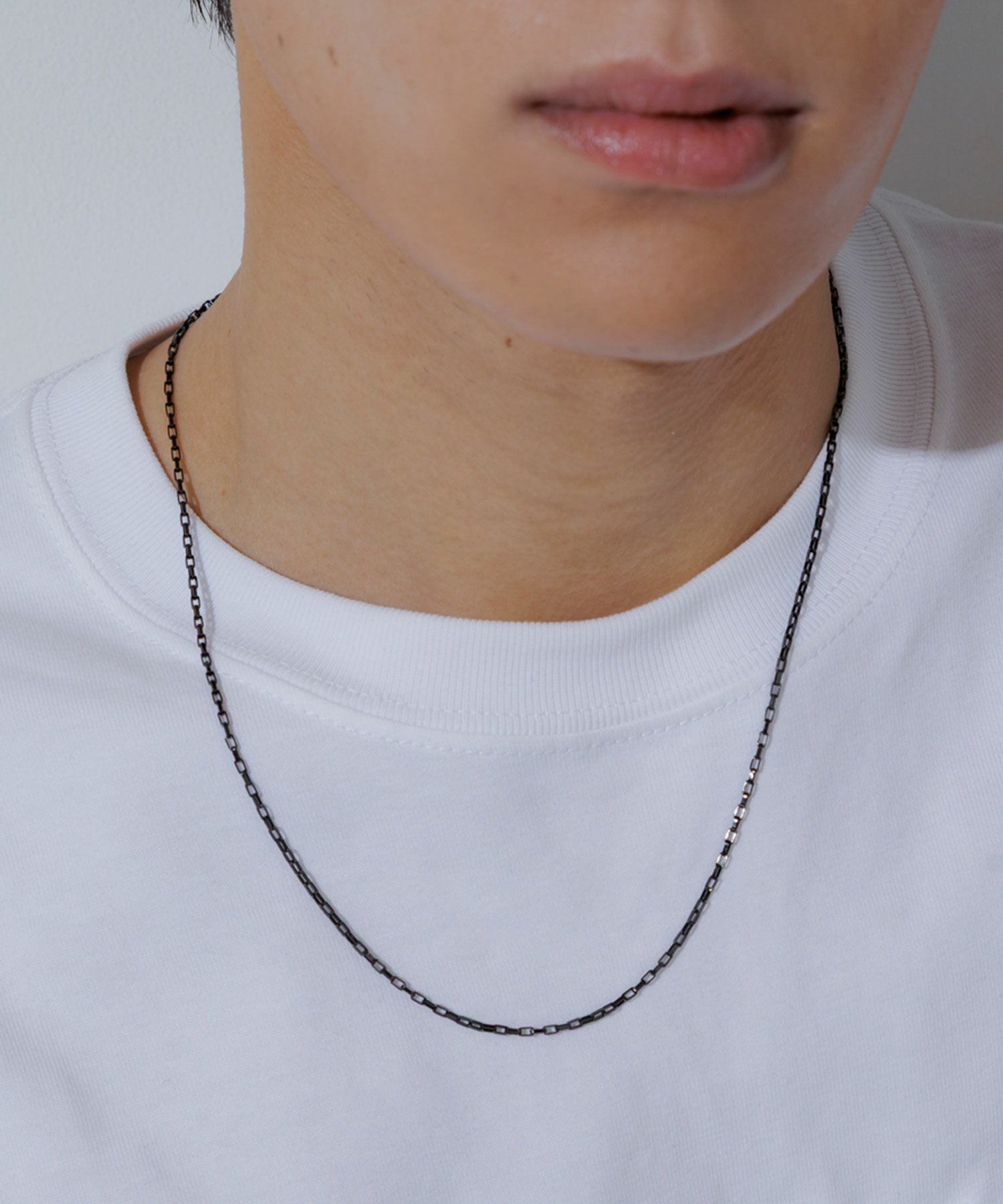 スクエアアズキチェーンBKステンレスネックレス