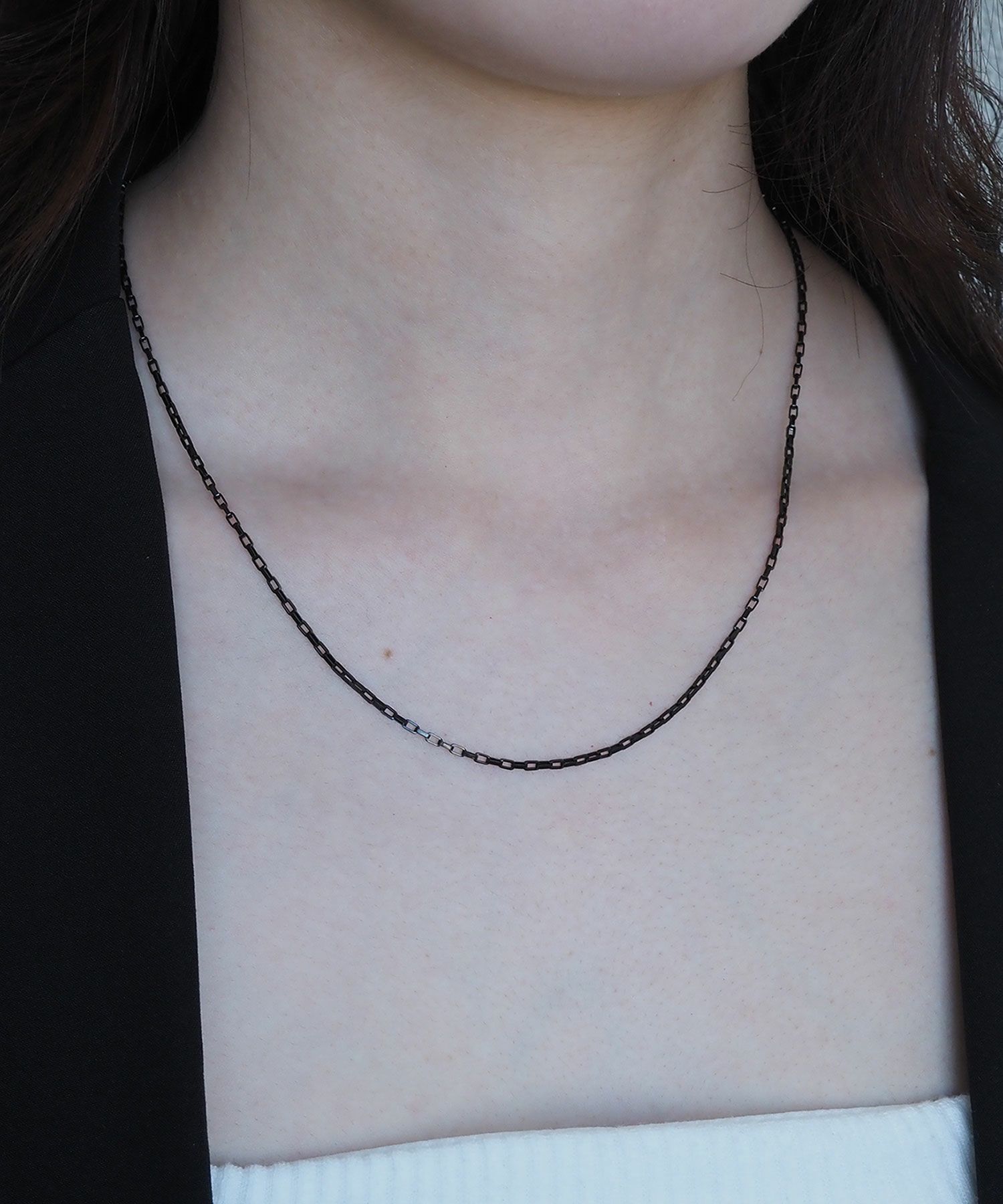 スクエアアズキチェーンBKステンレスネックレス