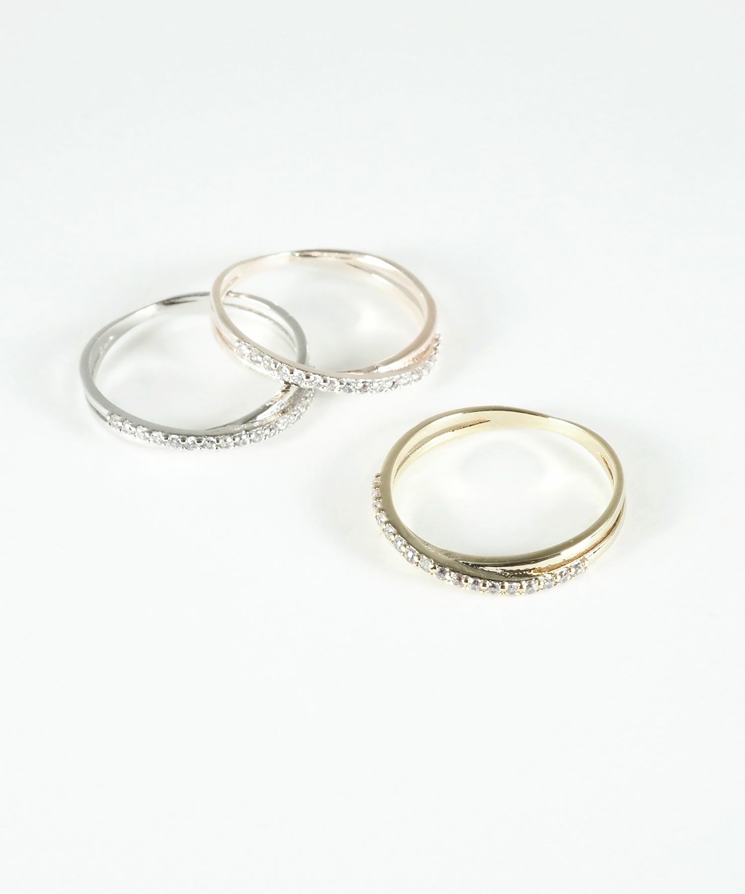 クロスラインストーンリング