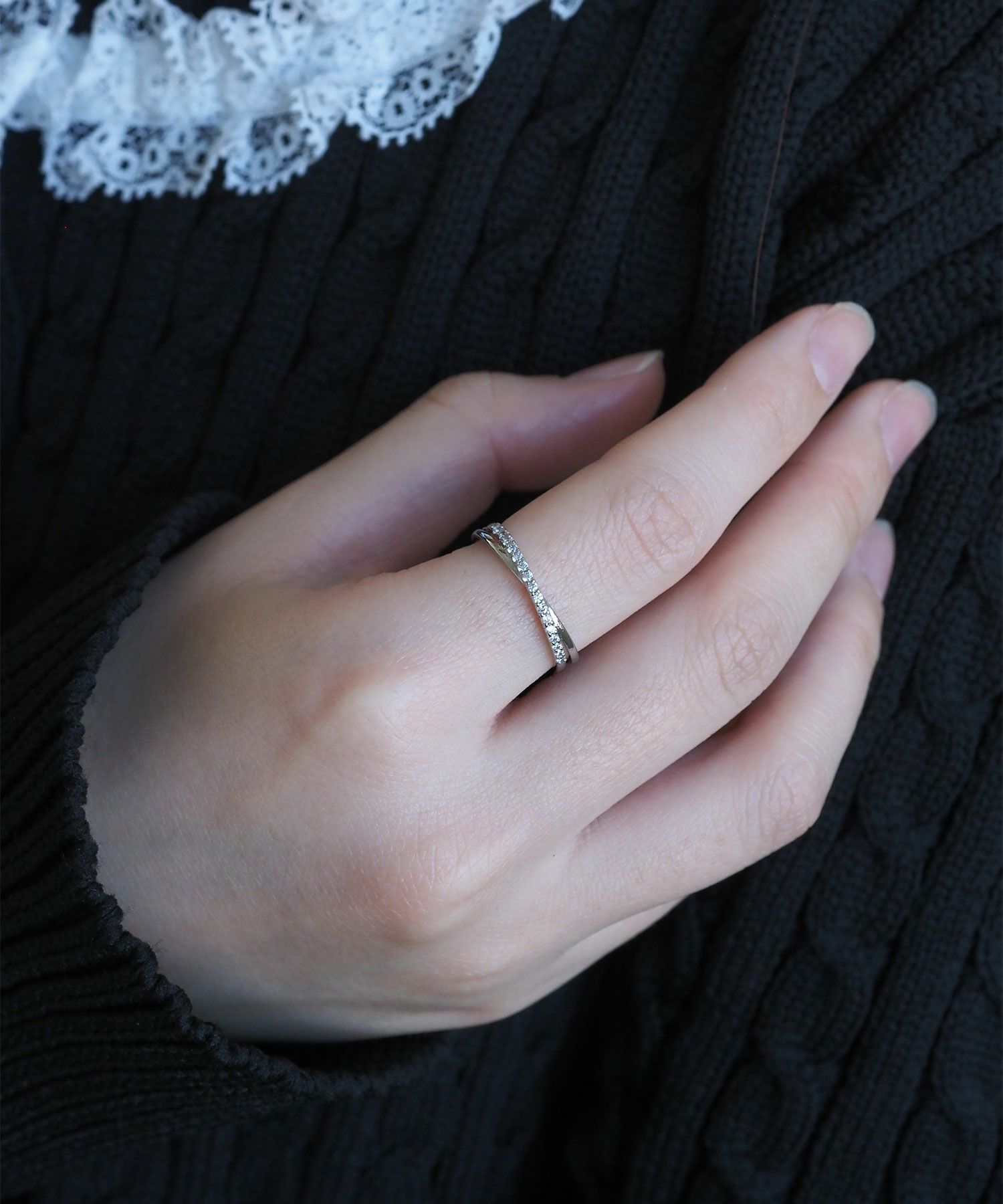 クロスラインストーンリング