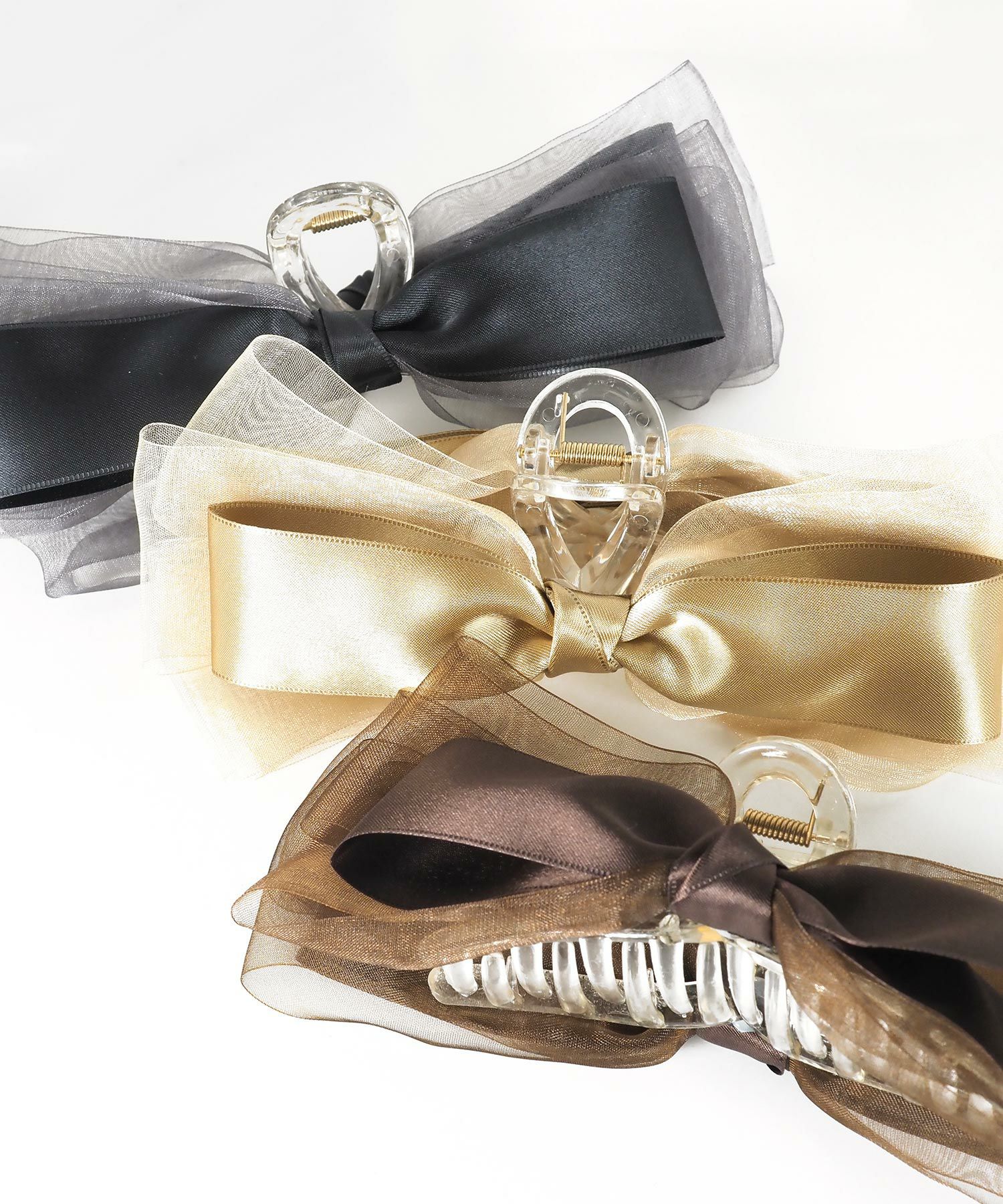 サテンチュールリボンバンスクリップ