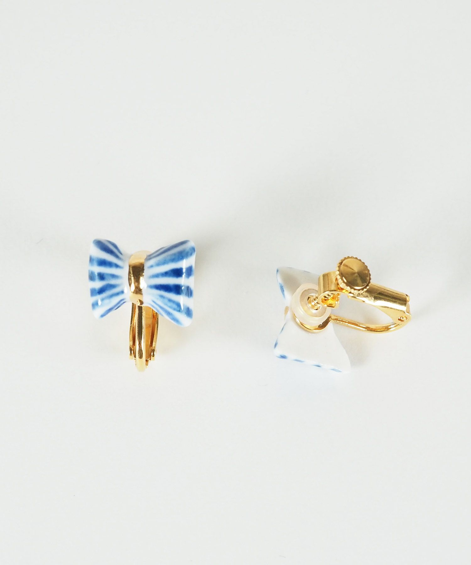 美濃焼タイルリボンイヤリング